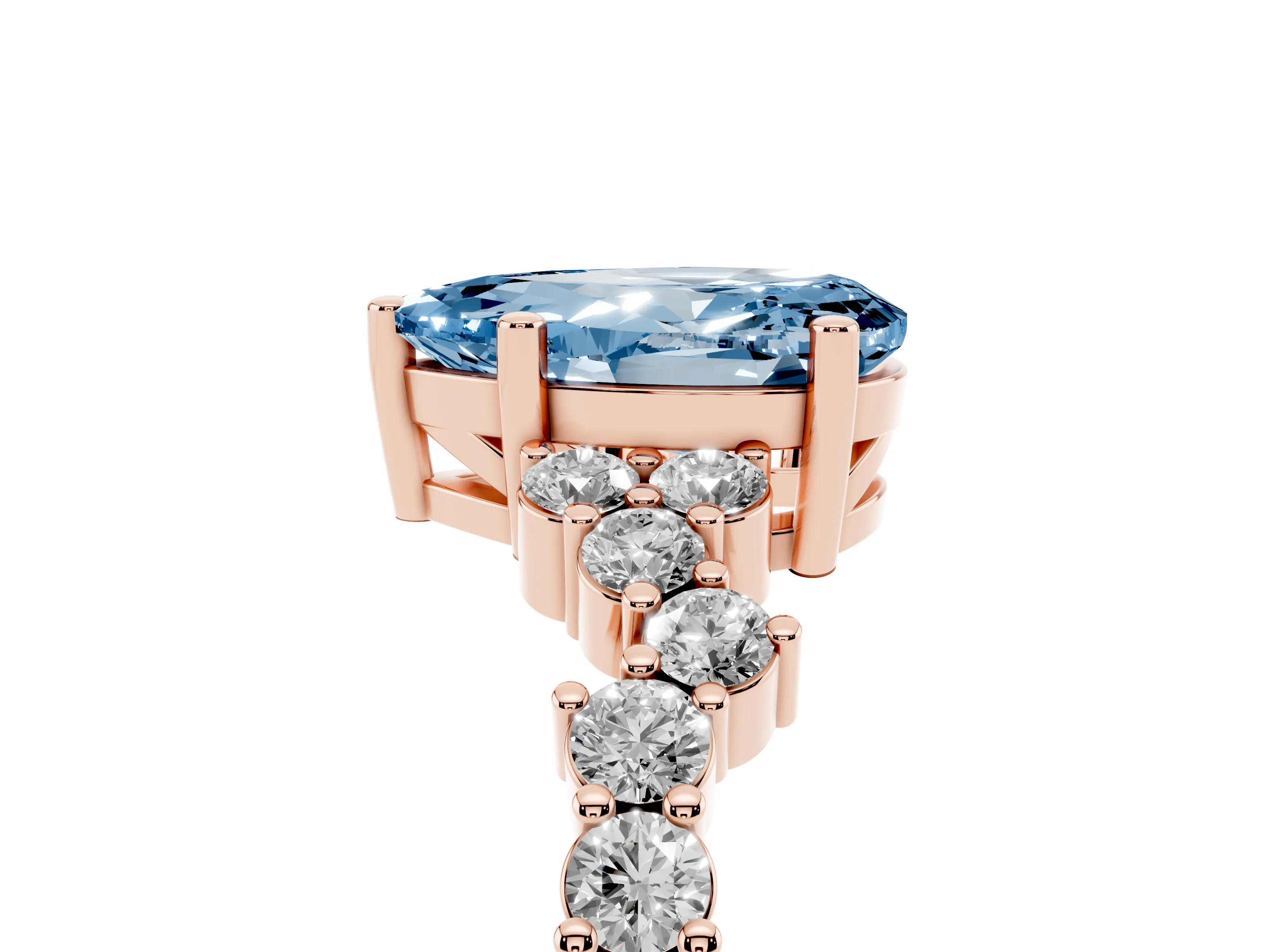 Fancy Blue Pear Cut Diamond Ring Set in Rose gold with Scattered Round Accents