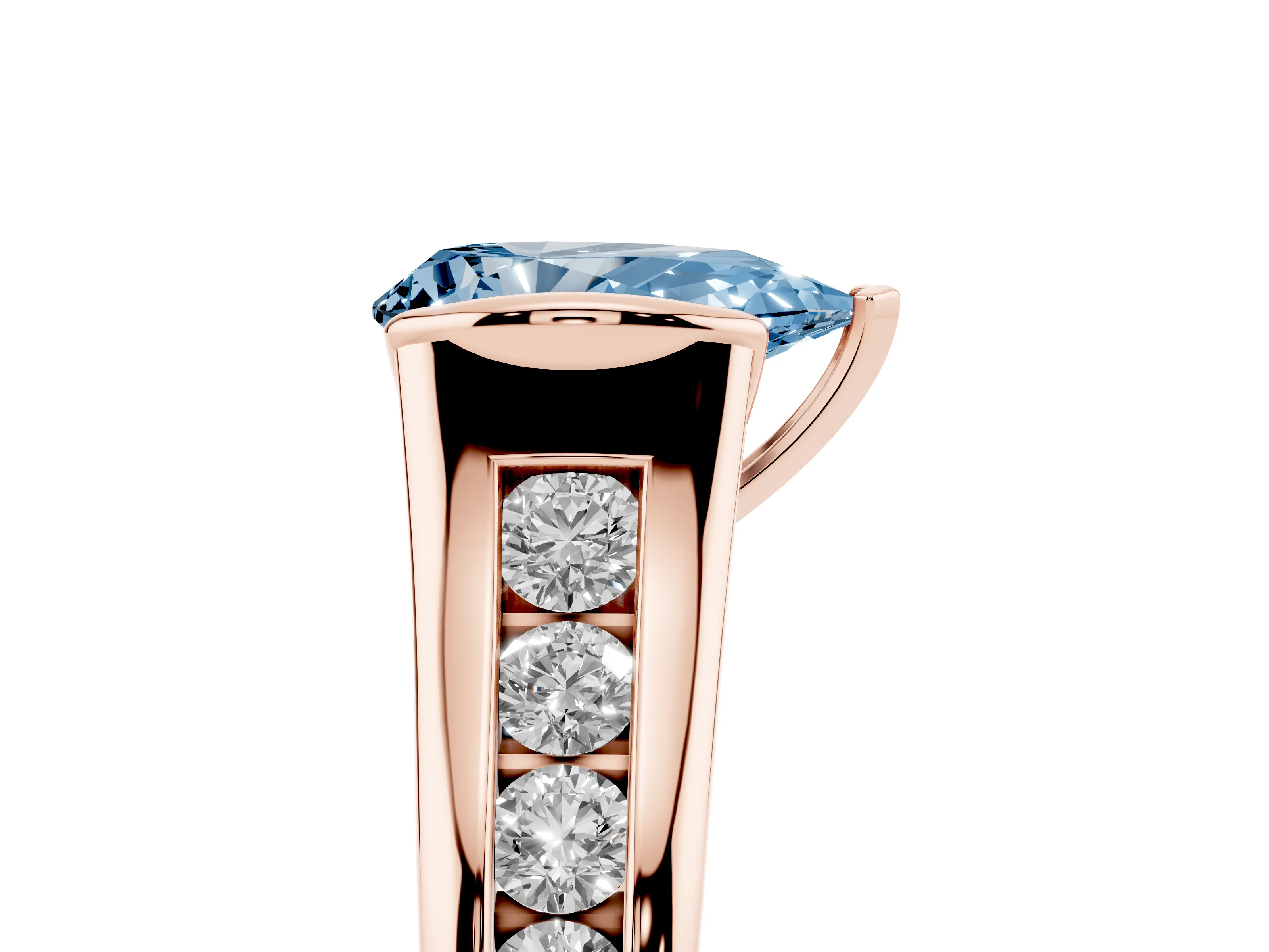 Fancy Blue Pear Cut Diamond Bezel-Set Solitaire Ring Set in Rose gold with Channel-Set Band