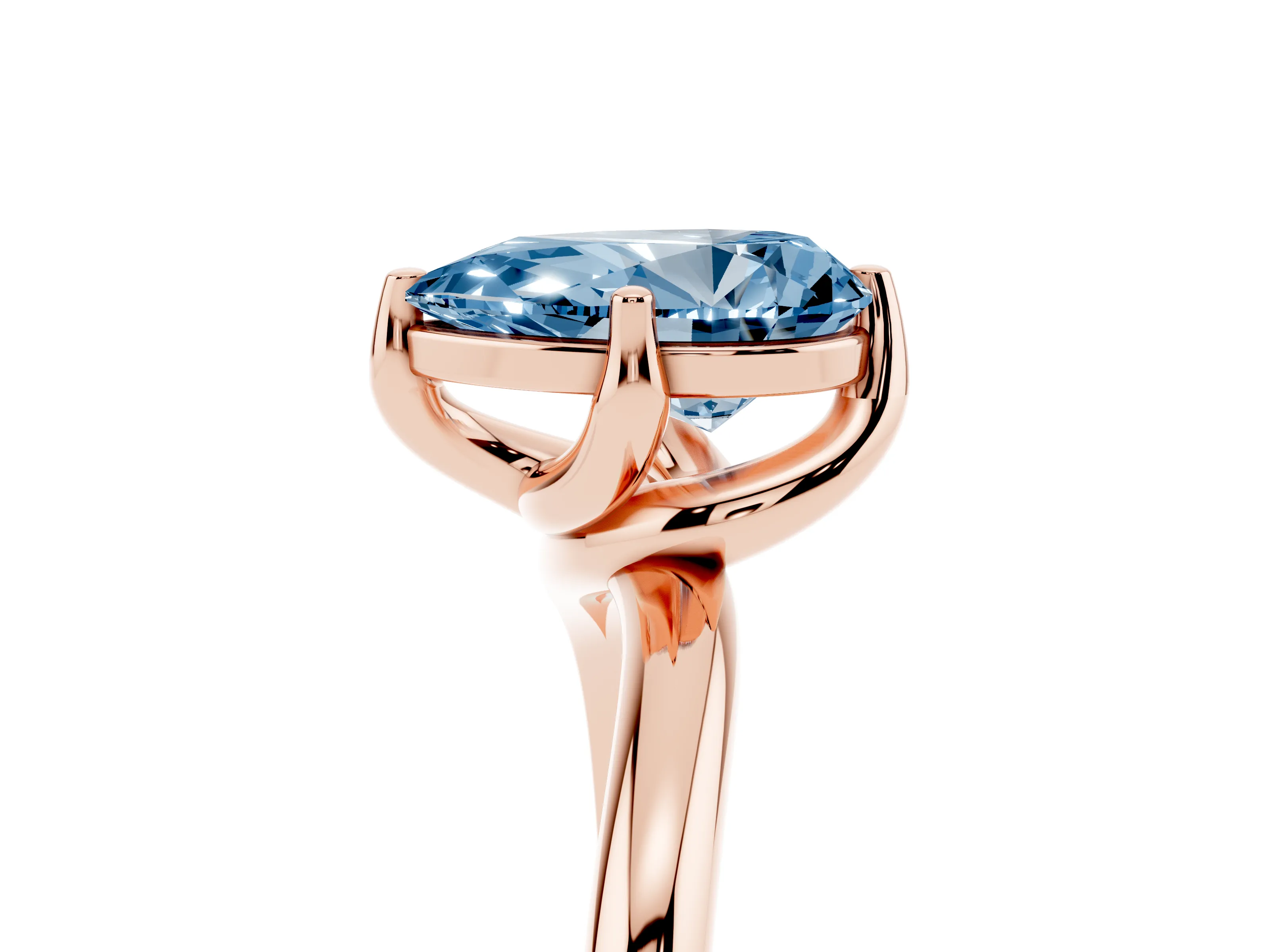 Fancy Blue Pear Cut Diamond Solitaire Engagement Ring Set in Rose gold with Classic Plain Band
