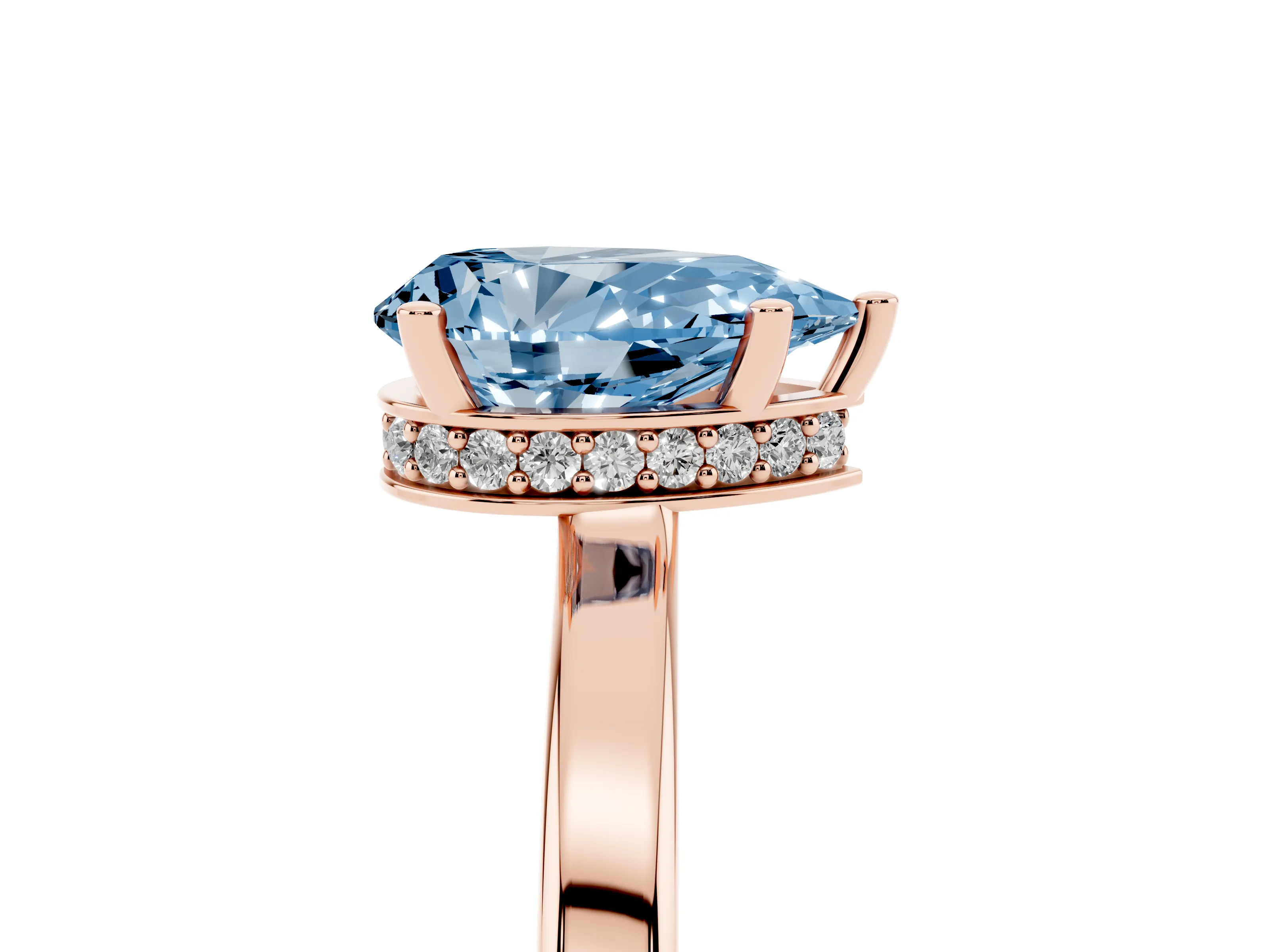 Fancy Blue Pear Cut Diamond Solitaire Engagement Ring Set in Rose gold with Prong Setting on a Plain Band