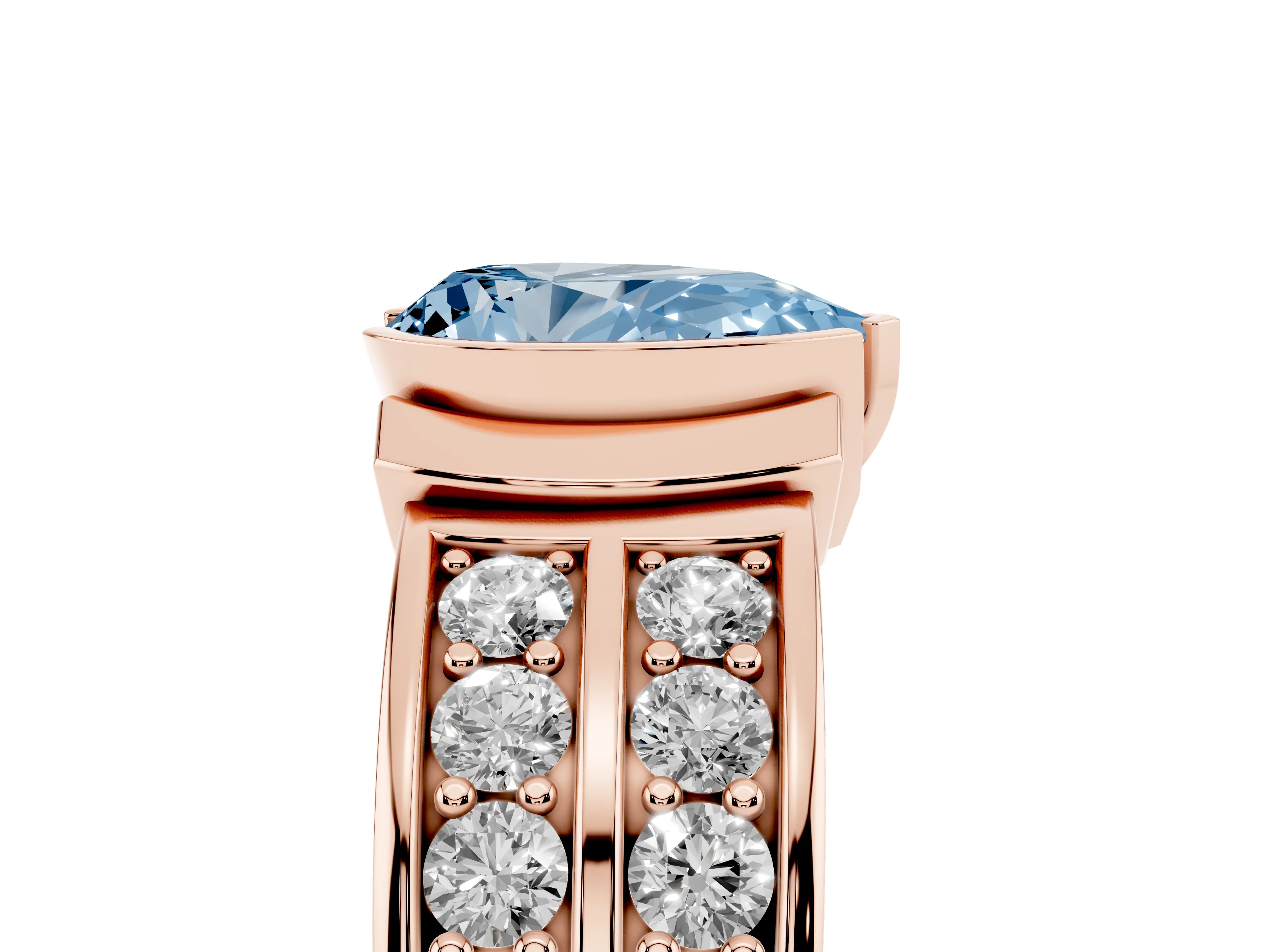 Fancy Blue Pear Cut Diamond Wide Channel Set Band Ring Set in Rose gold with Bezel Setting
