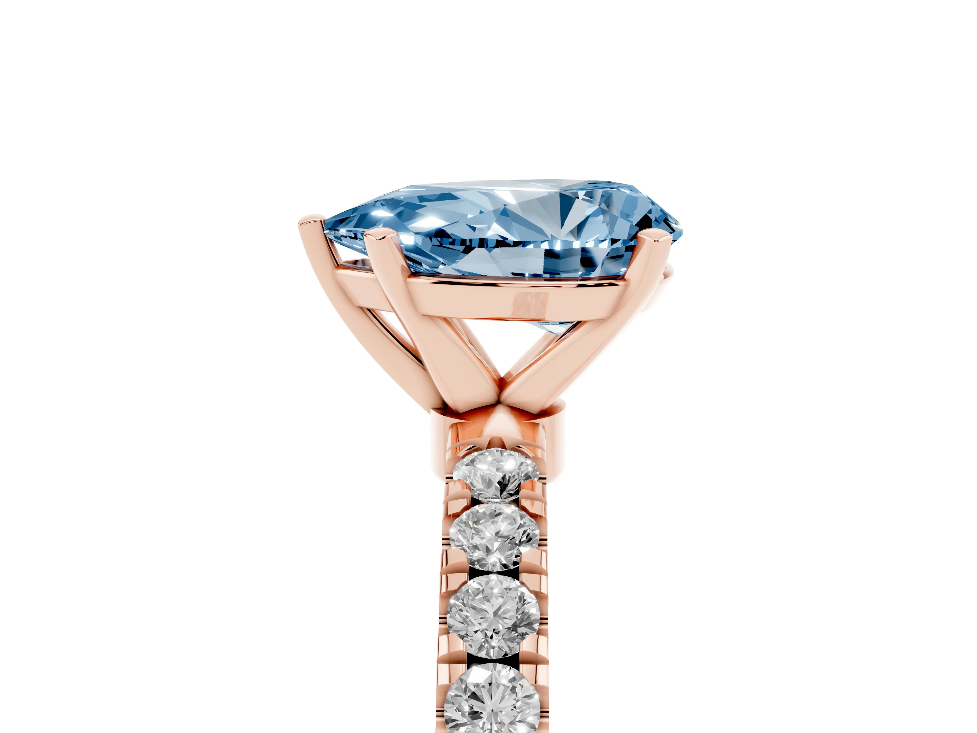 Fancy Blue Pear Cut Diamond Solitaire Ring Set in Rose gold with Pavé Accents and Prong Setting