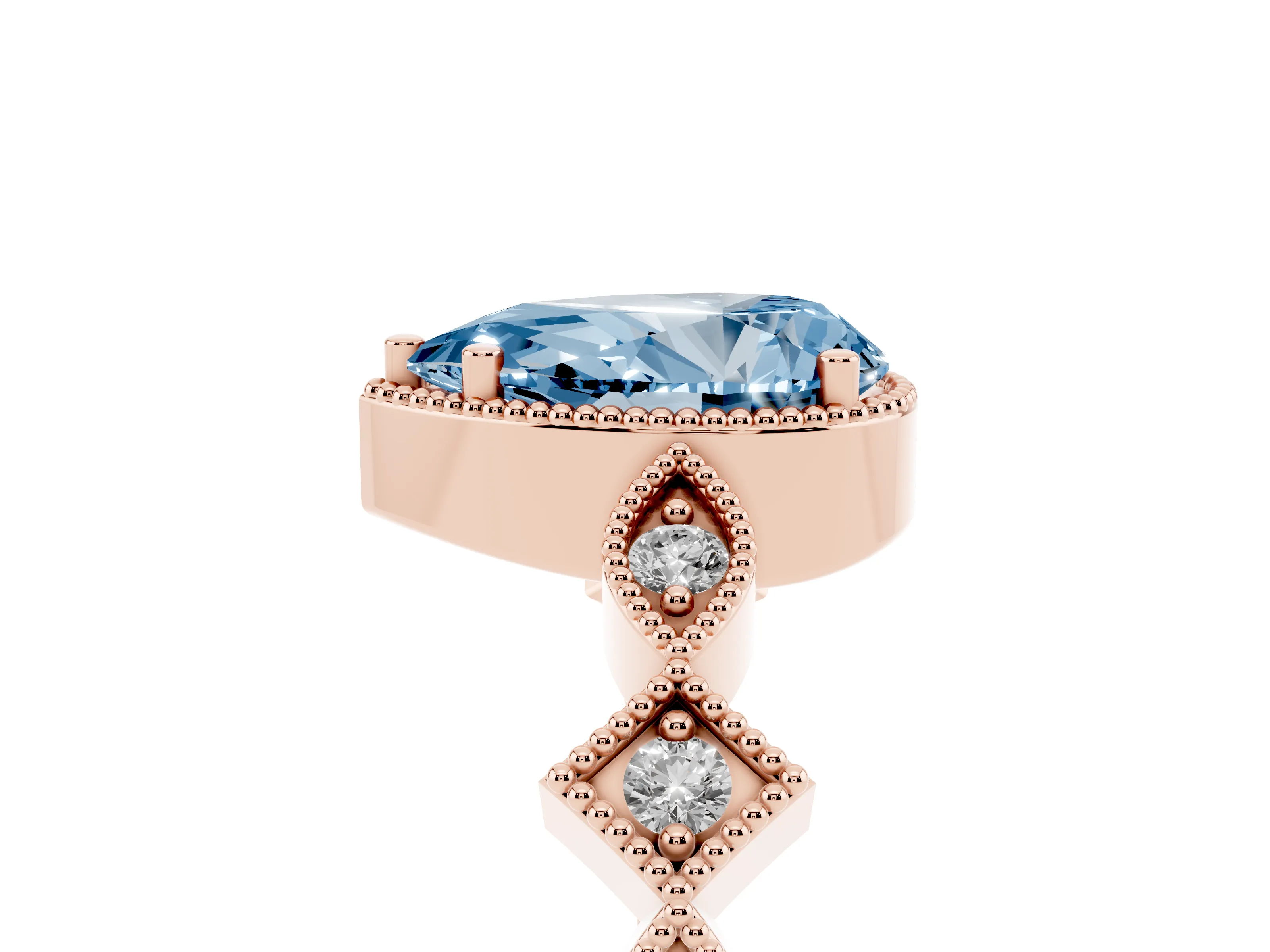 Fancy Blue Pear Cut Diamond Milgrain Marquise Twist Band Ring Set in Rose gold with Prong Setting