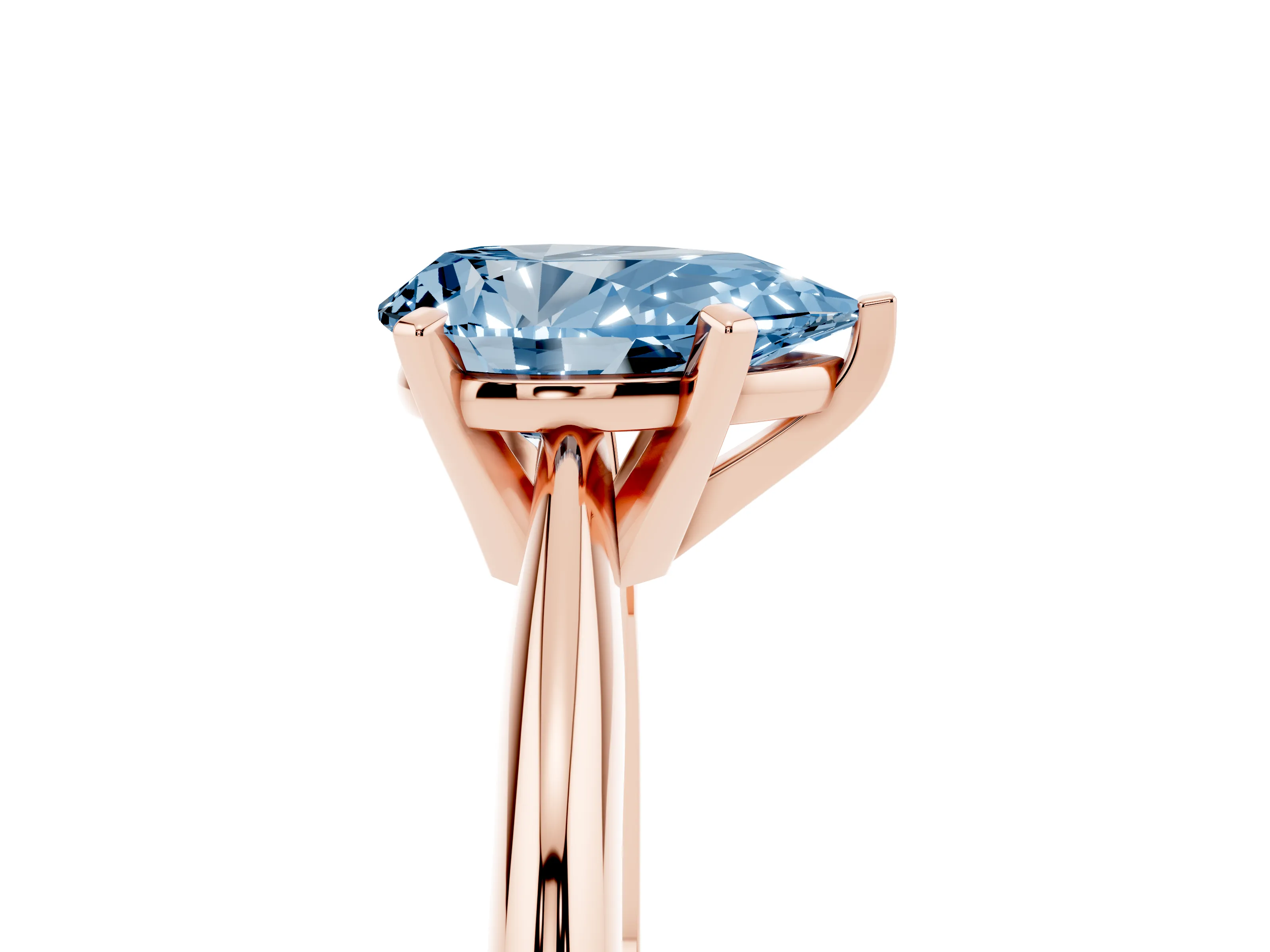 Fancy Blue Pear Cut Diamond Solitaire Ring Set in Rose gold with Prong Setting on a Plain Round Band