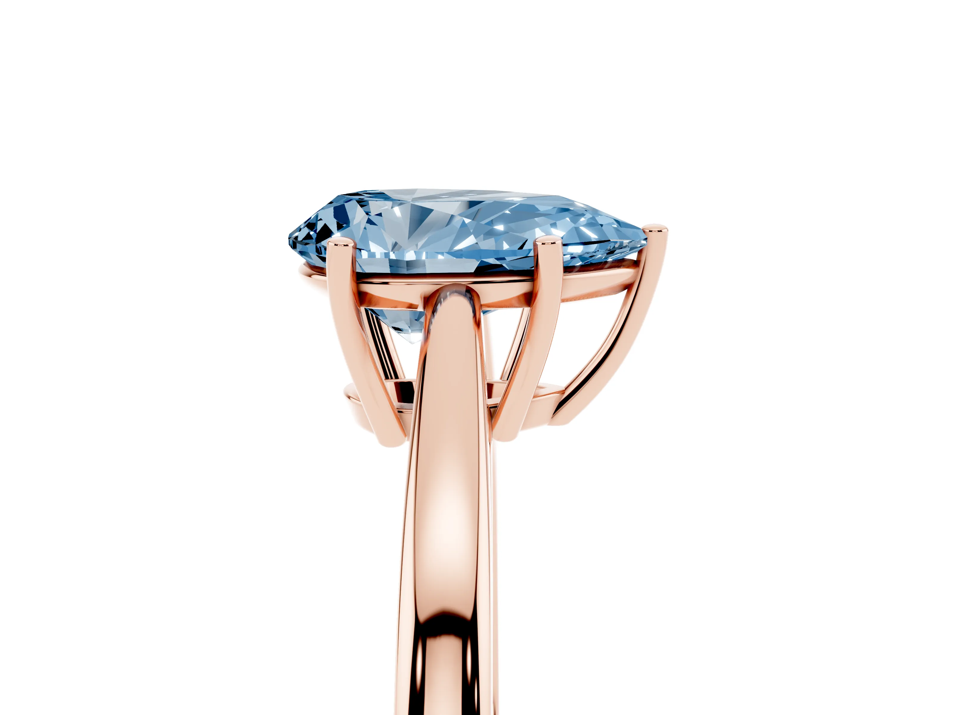 Fancy Blue Pear Cut Diamond Solitaire Ring Set in Rose gold with Split Shank and Prong Setting