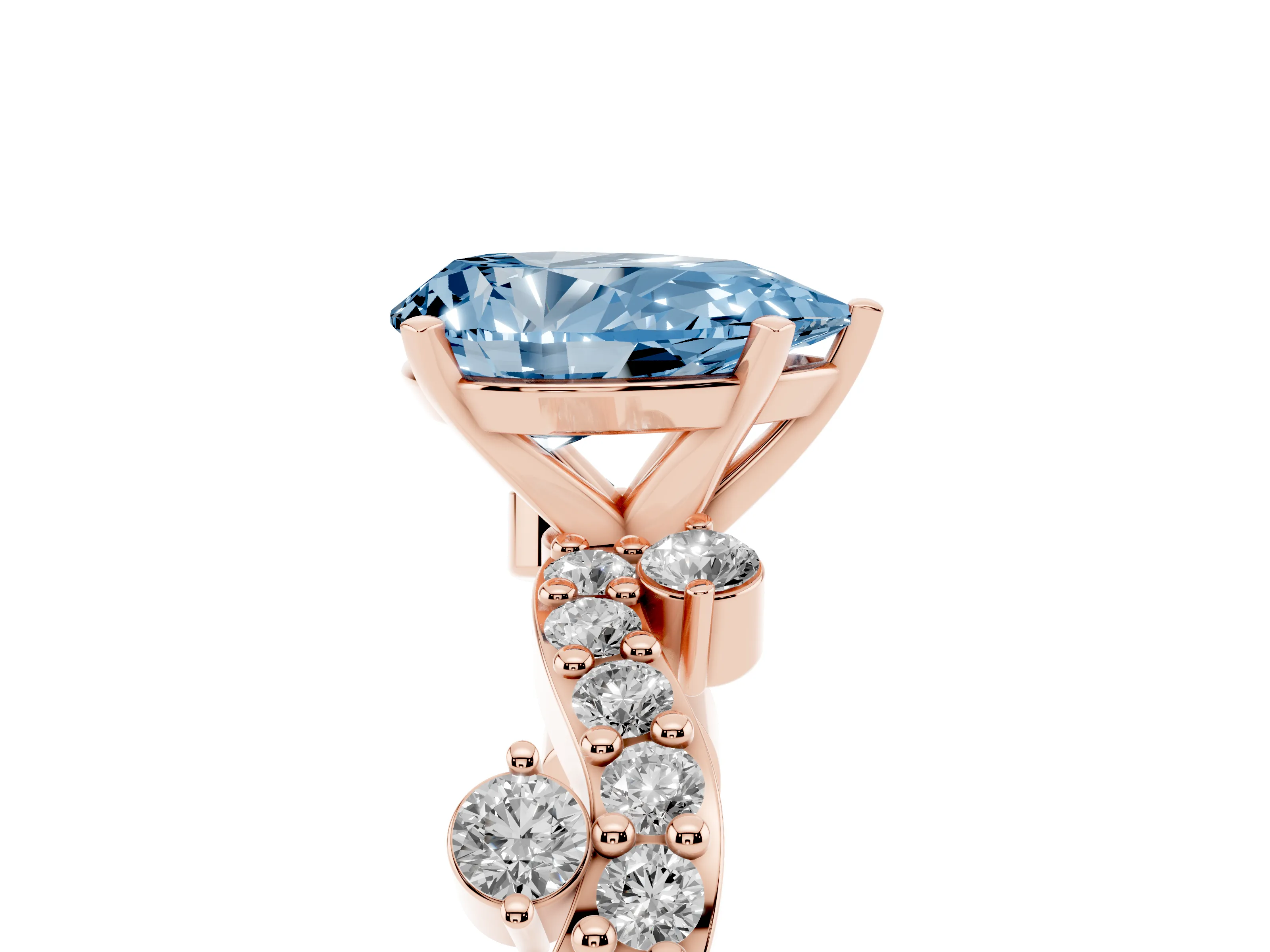 Fancy Blue Pear Cut Diamond Solitaire Twisted Band Set in Rose gold with Pavé Setting