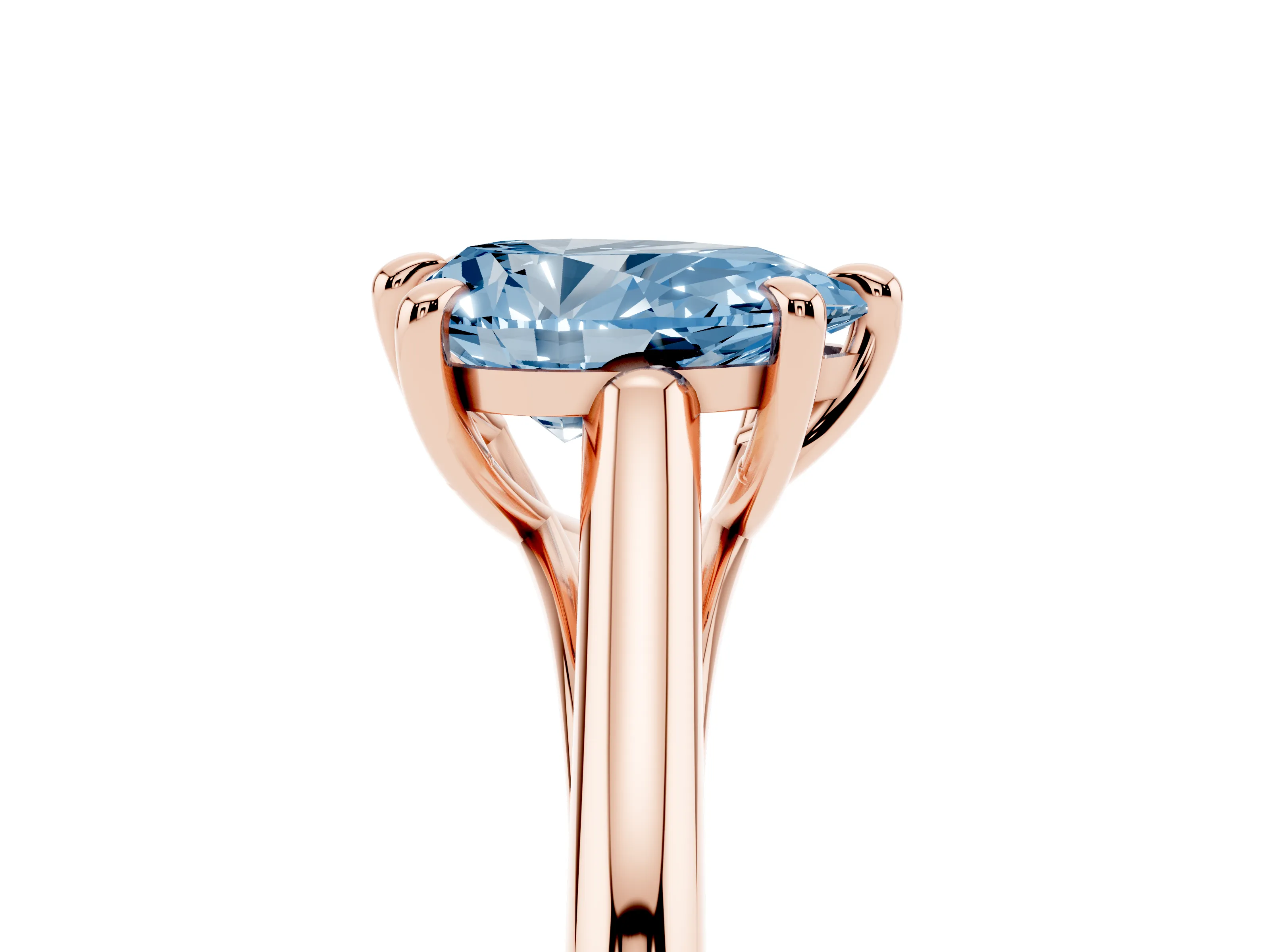Fancy Blue Pear Cut Diamond Solitaire Engagement Ring Set in Rose gold with Prong Setting and Plain Classic Band