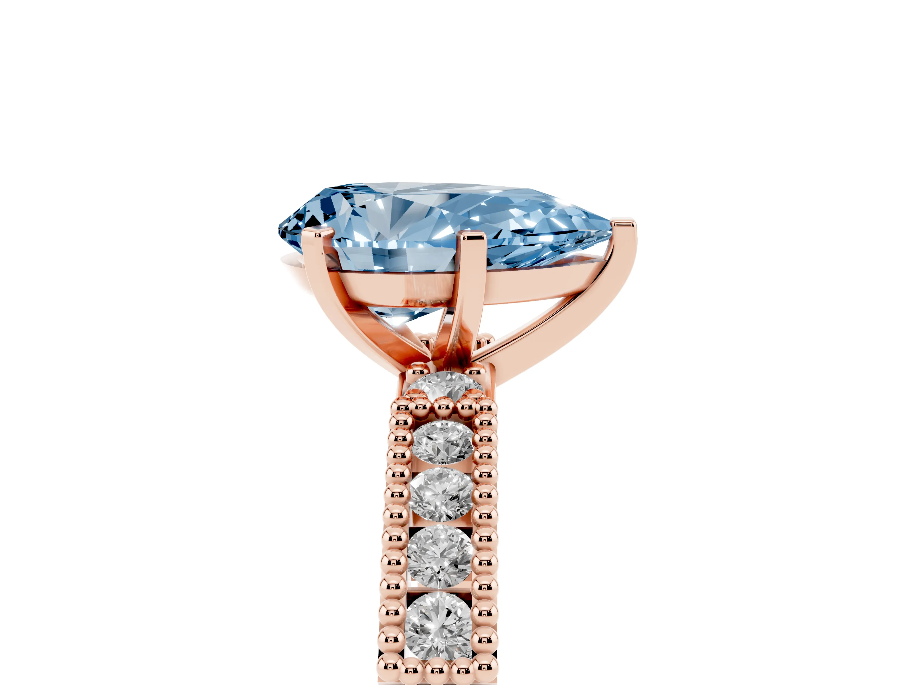 Fancy Blue Pear Cut Diamond Solitaire Ring Set in Rose gold with Slim Pavé Band and Prong Setting