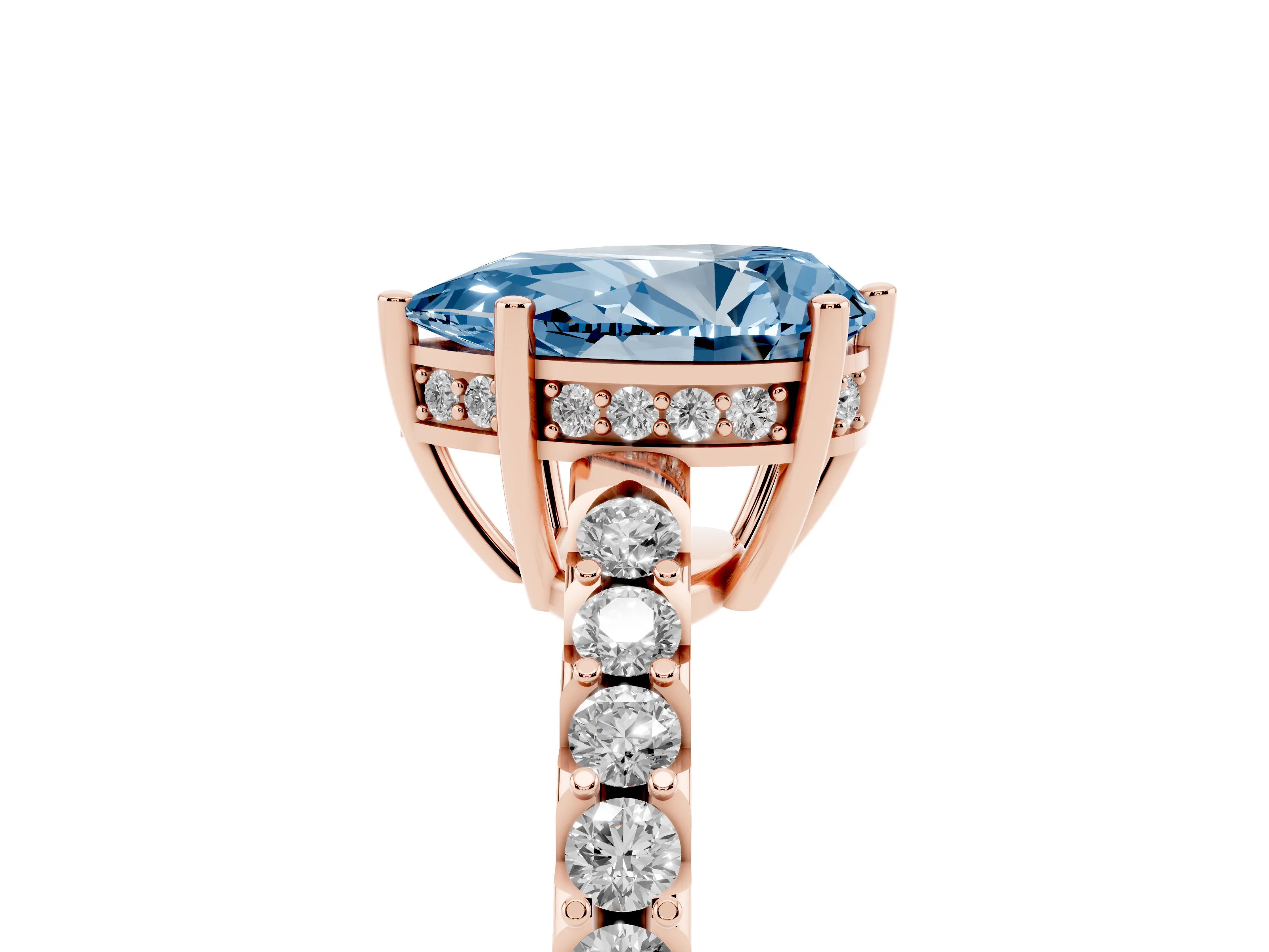 Fancy Blue Pear Cut Diamond Solitaire Engagement Ring Set in Rose gold with Pavé Band and Prong Setting