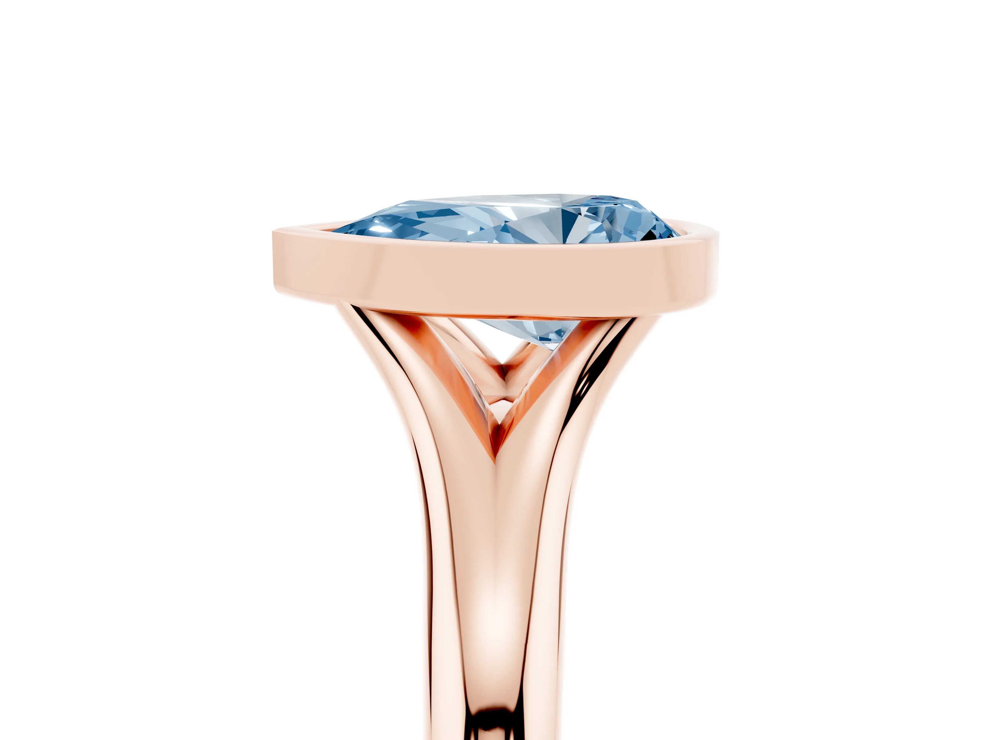 Fancy Blue Bezel Set Pear Cut Diamond Solitaire Ring Set in Rose gold with Smooth Band