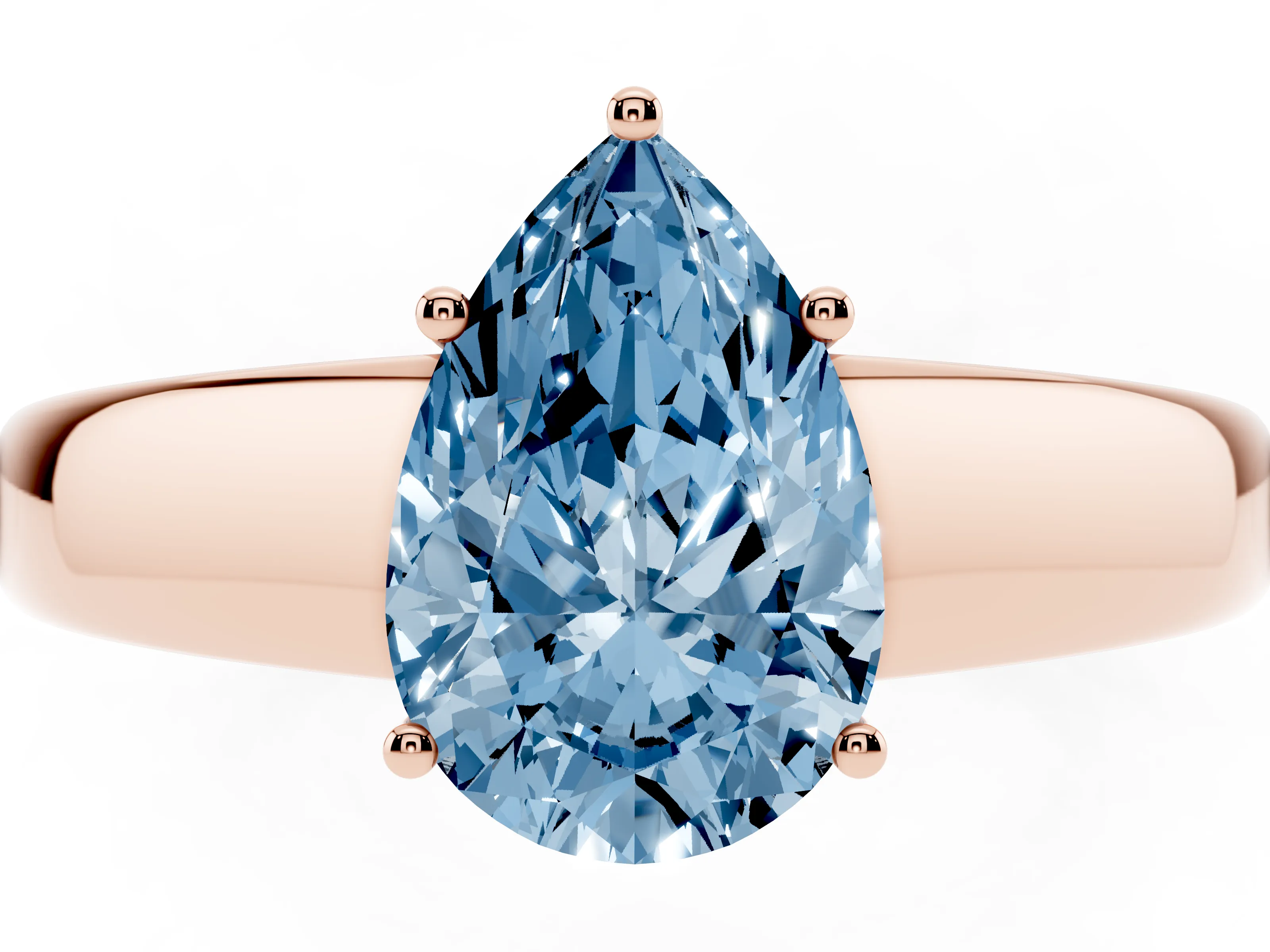 Fancy Blue Pear Cut Diamond Solitaire Ring Set in Rose gold with Tapered Band and Prong Setting
