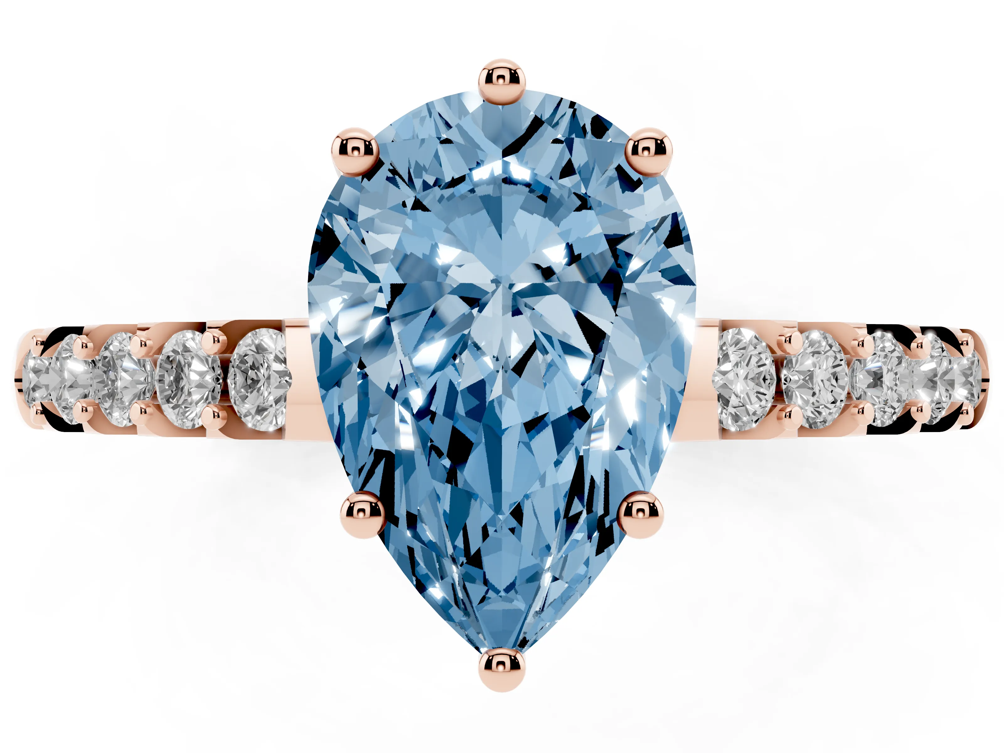 Fancy Blue Pear Cut Diamond Solitaire Engagement Ring Set in Rose gold with Pavé Band and Prong Setting