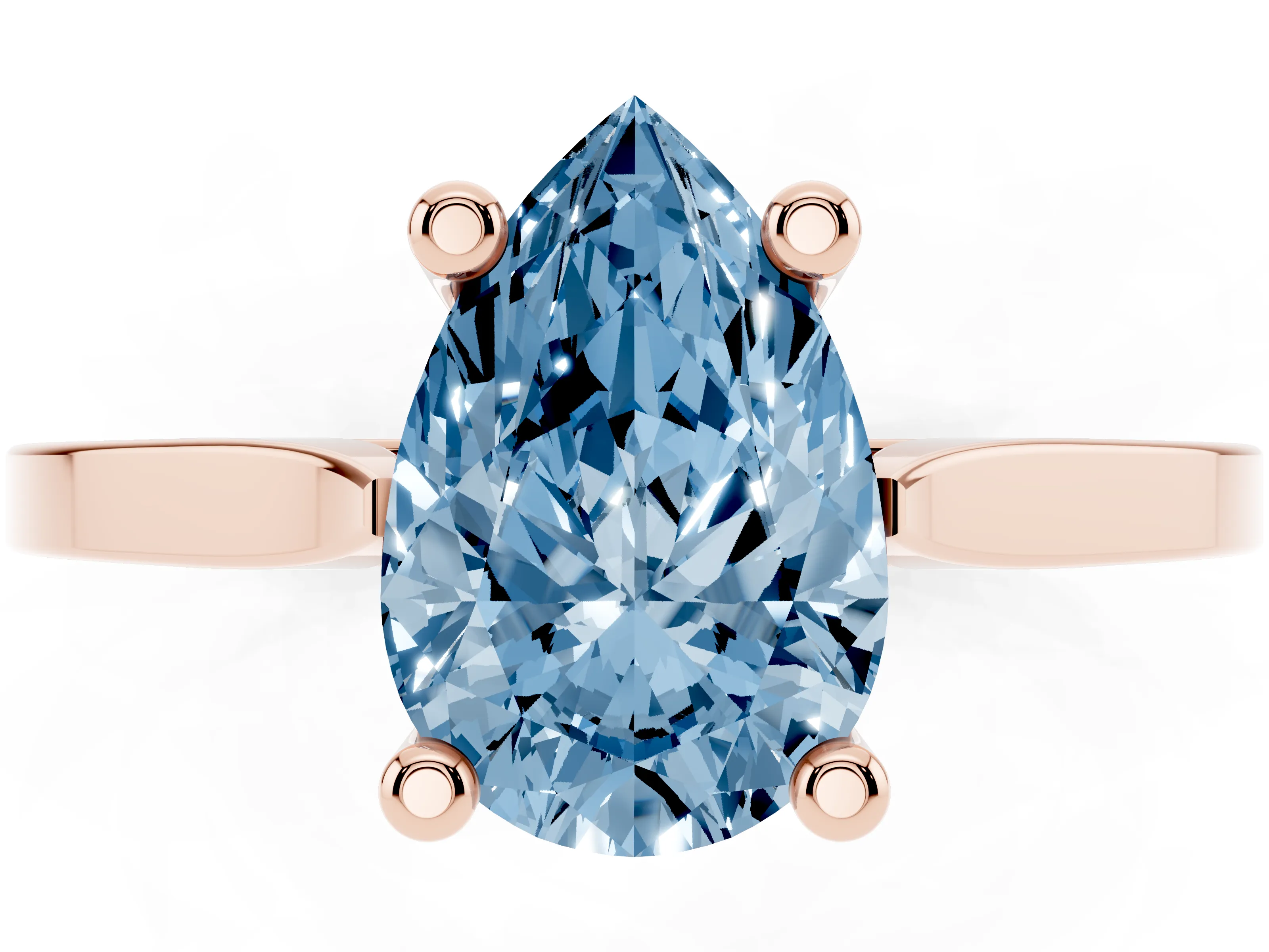 Fancy Blue Pear Cut Diamond Solitaire Ring Set in Rose gold with Prong Setting and Tapered Band