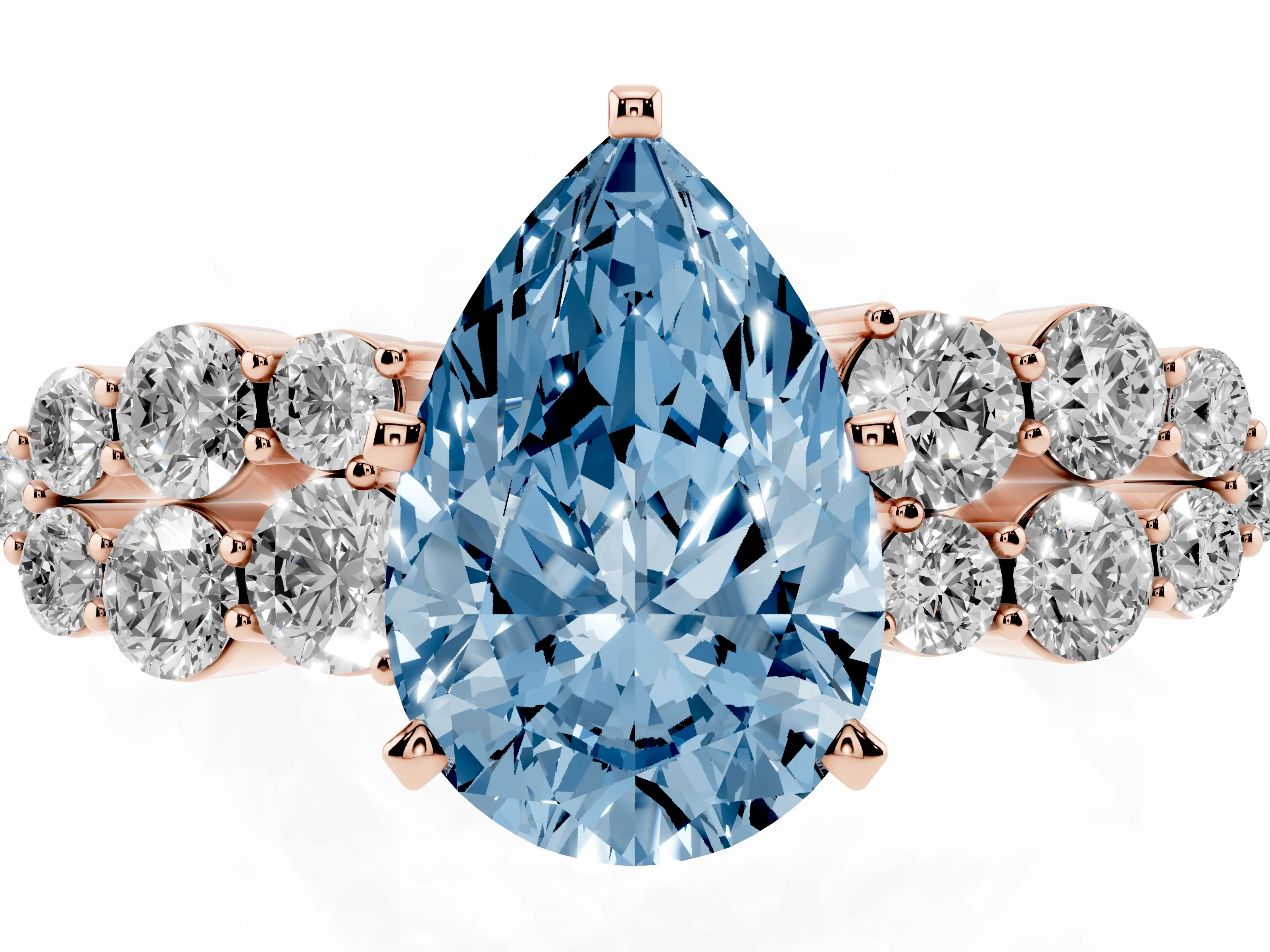 Fancy Blue Pear Cut Diamond Cluster Engagement Ring Set in Rose gold with Pavé Band and Prong Setting