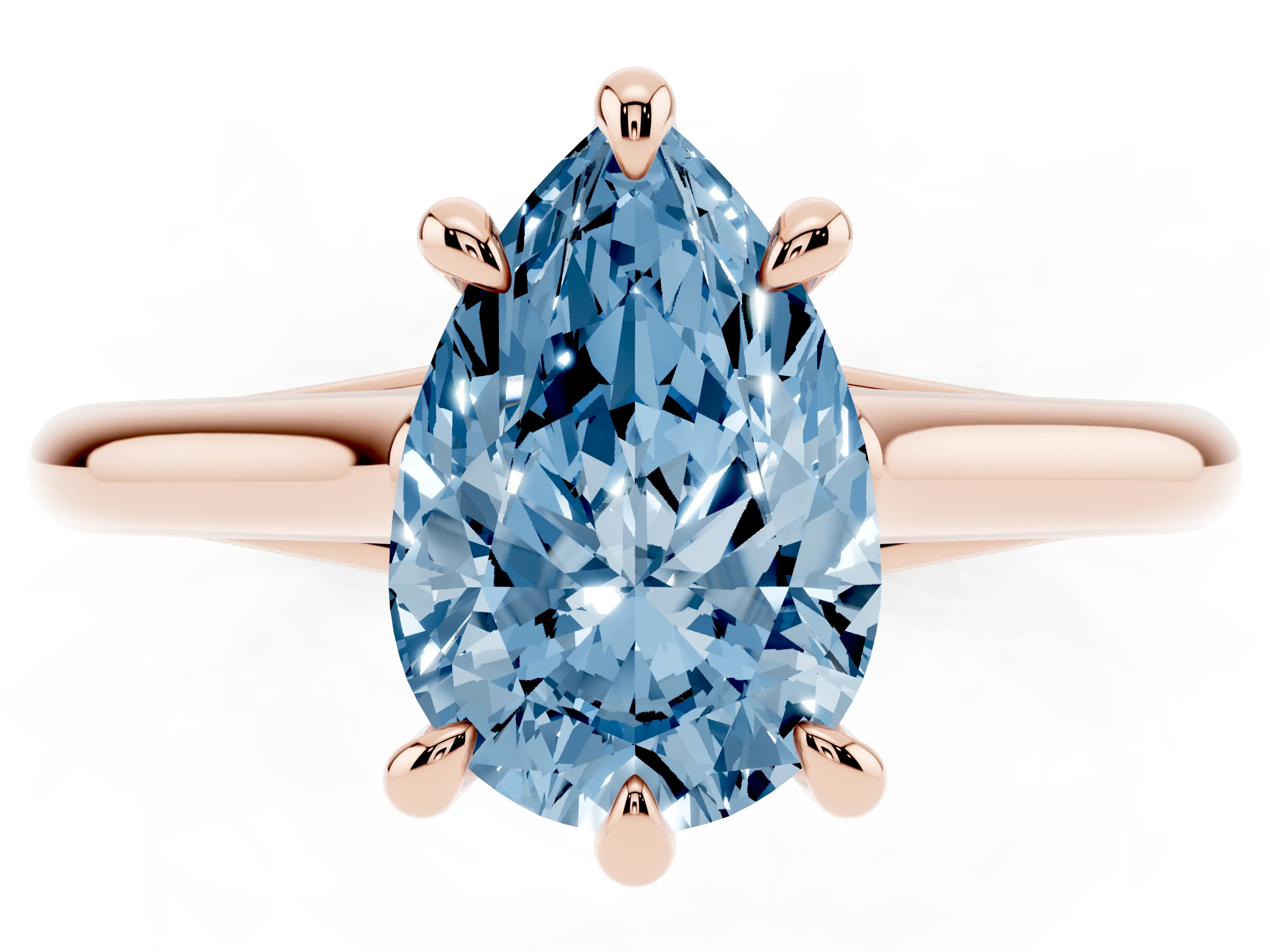Fancy Blue Pear Cut Diamond Solitaire Engagement Ring Set in Rose gold with Prong Setting and Plain Classic Band