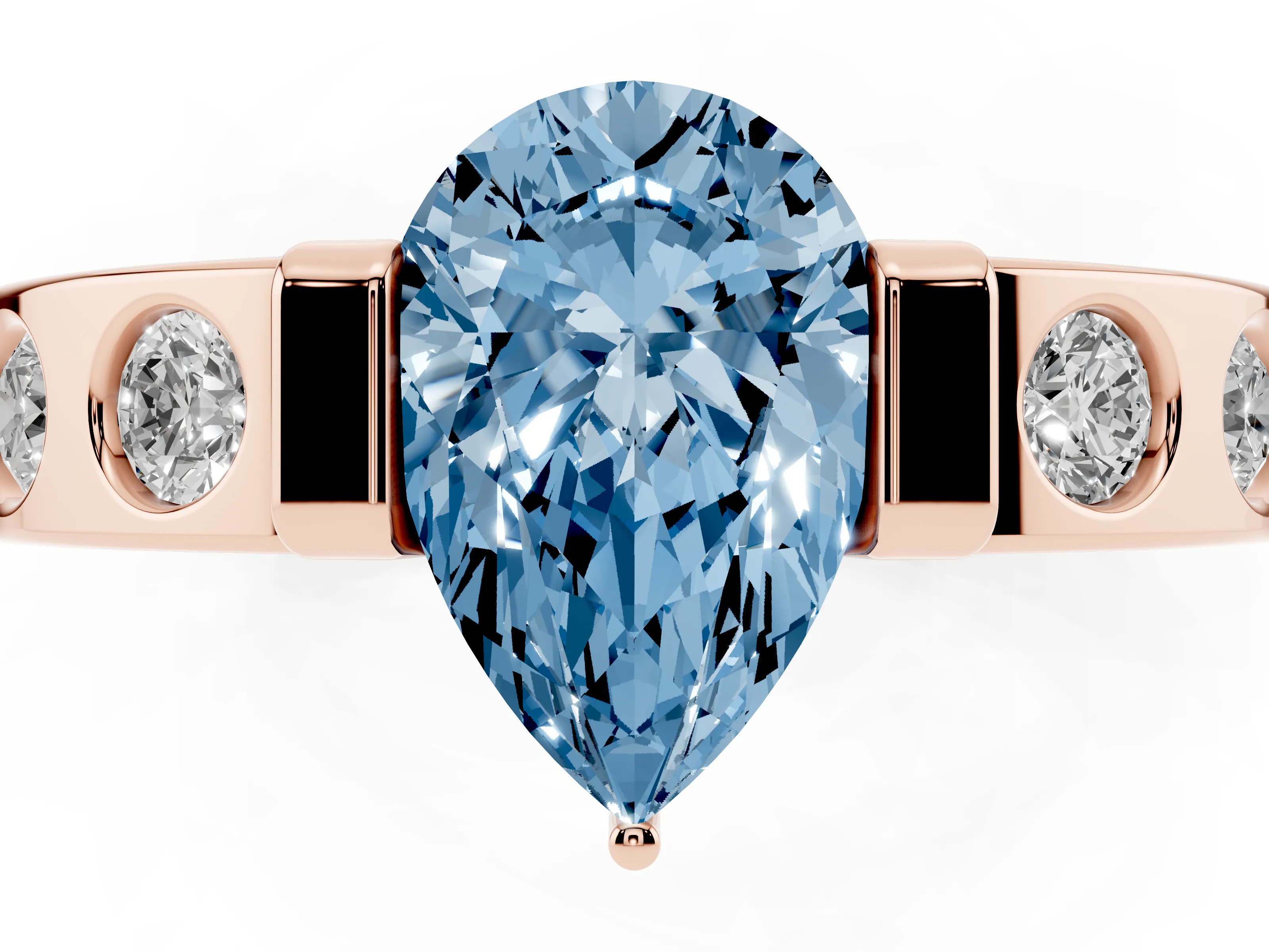 Fancy Blue Pear Cut Diamond Channel-Set Band Ring Set in Rose gold with Bezel Prong Setting