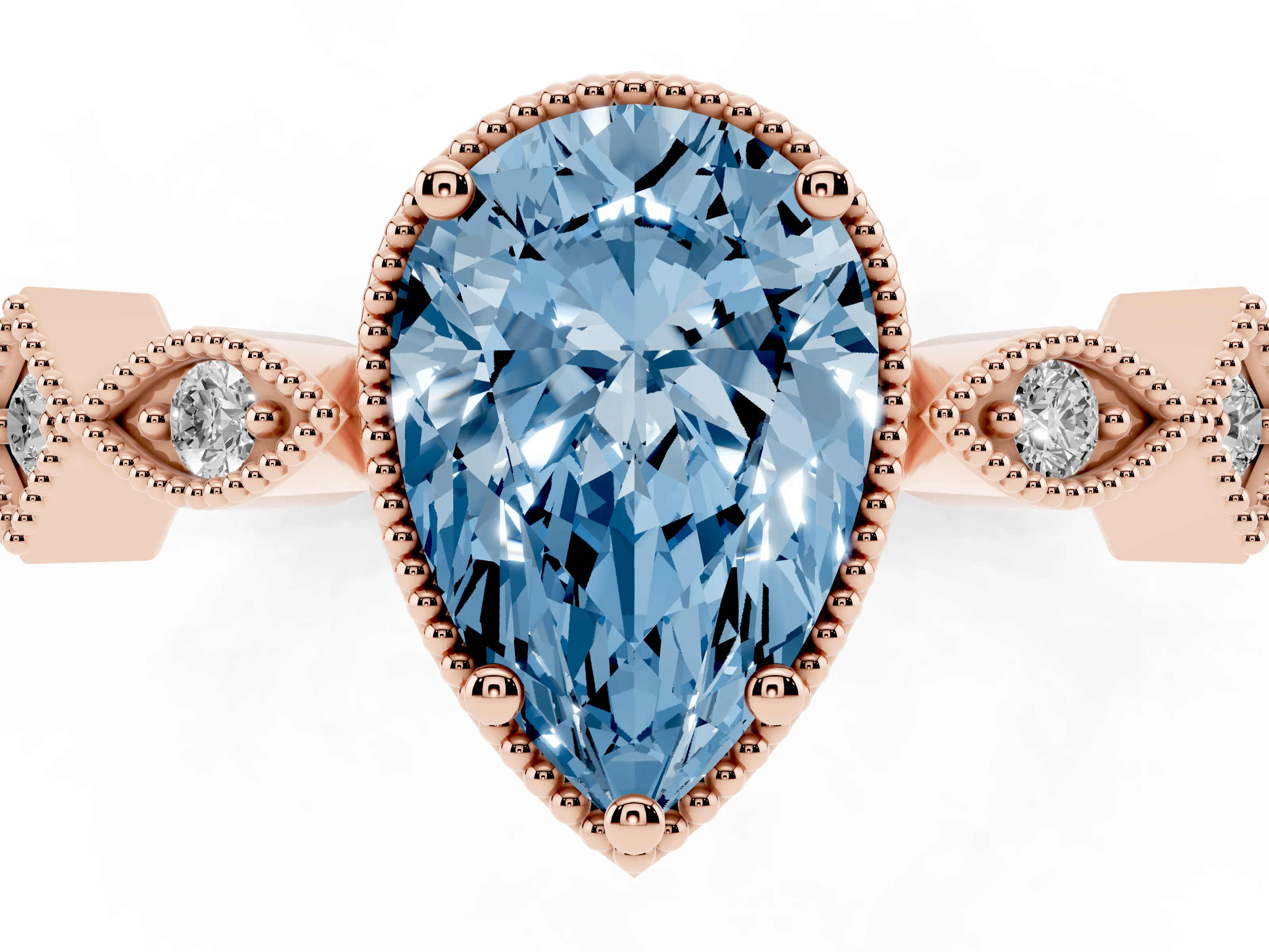Fancy Blue Pear Cut Diamond Milgrain Marquise Twist Band Ring Set in Rose gold with Prong Setting