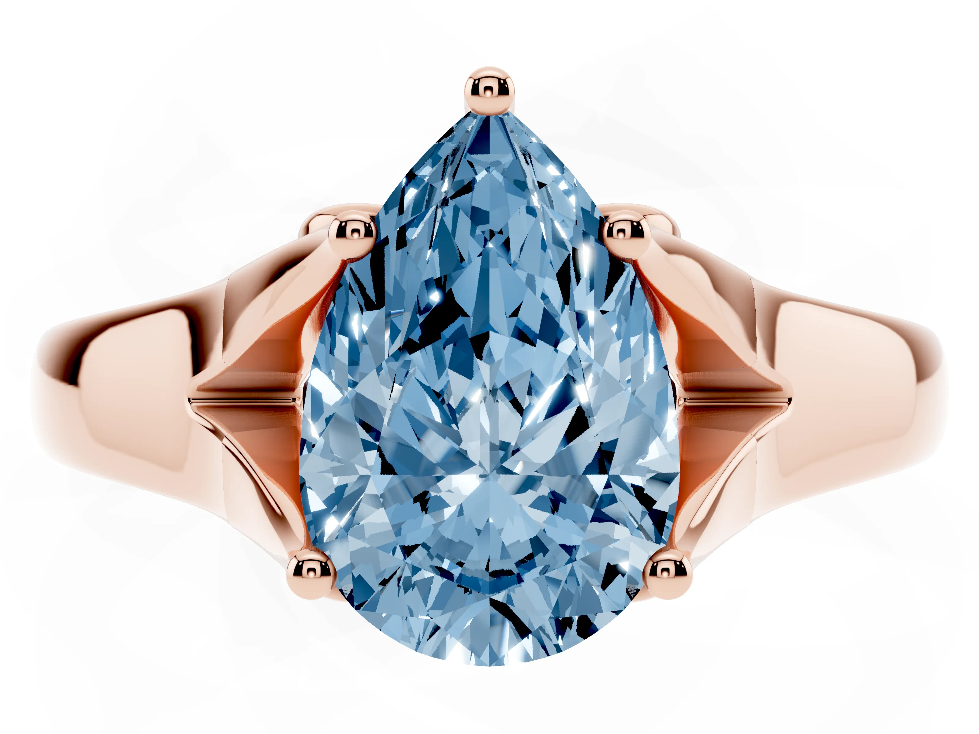 Fancy Blue Pear Cut Diamond Solitaire Ring Set in Rose gold with Arched Cathedral Band and Prong Setting