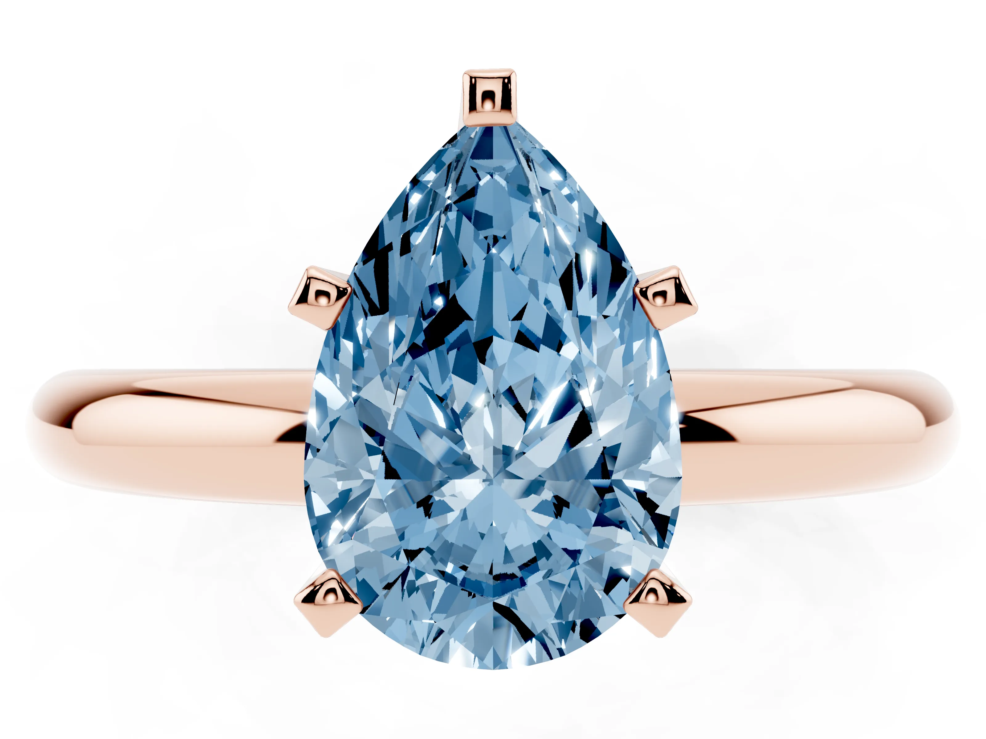 Fancy Blue Pear Cut Diamond Solitaire Engagement Ring Set in Rose gold with Round Band and Prong Setting