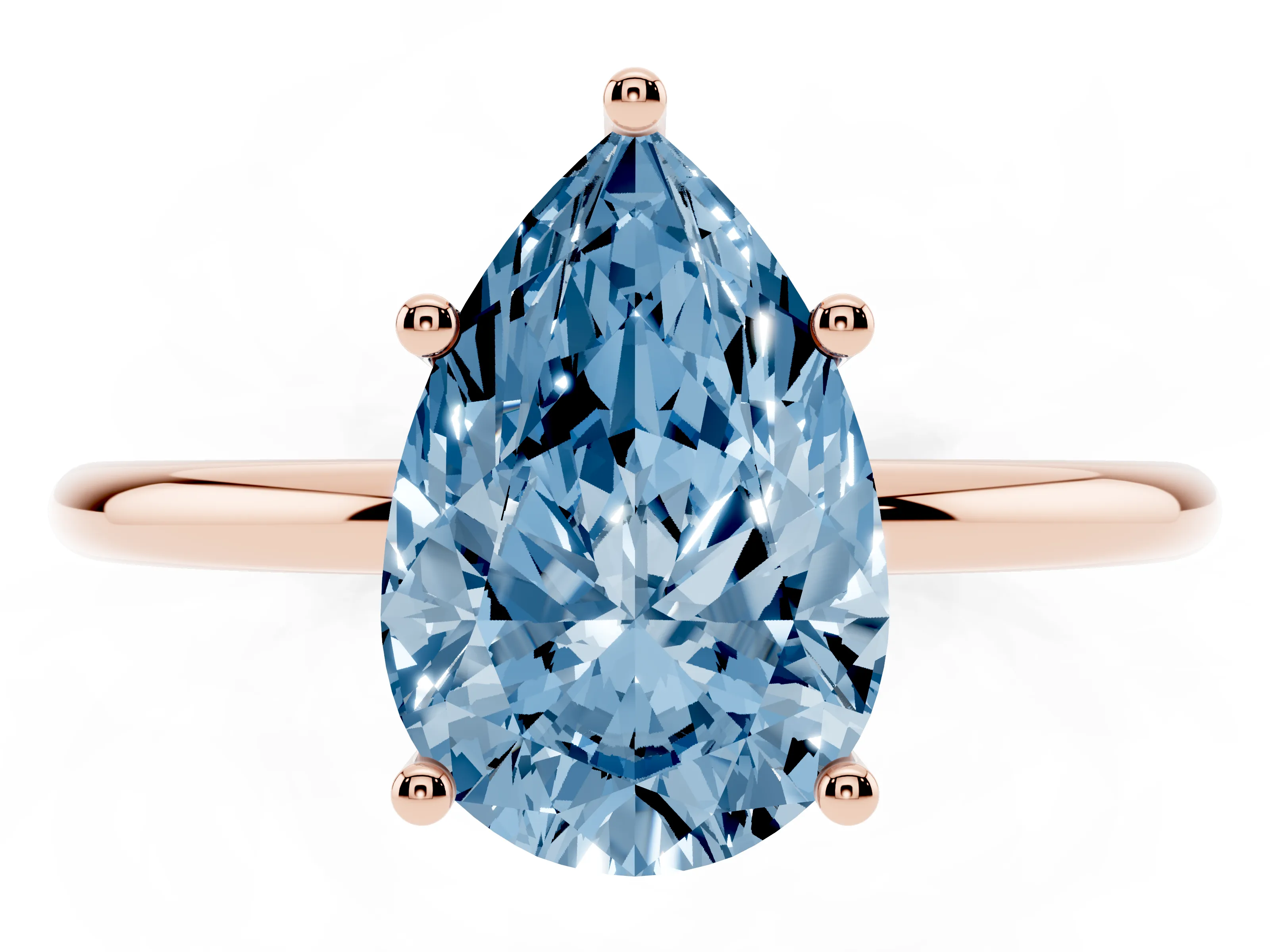 Fancy Blue Pear Cut Diamond Solitaire Engagement Ring Set in Rose gold with Thin Band and Prong Setting