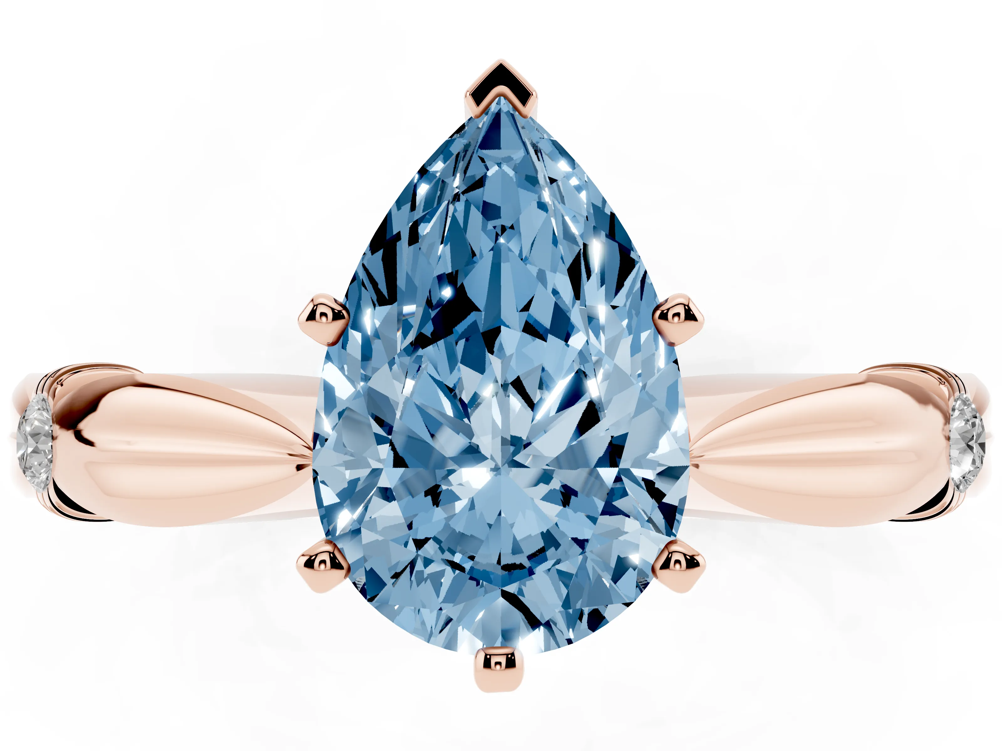 Fancy Blue Pear Cut Diamond Solitaire Twisted Band Ring Set in Rose gold with Accent Stones and Prong Setting