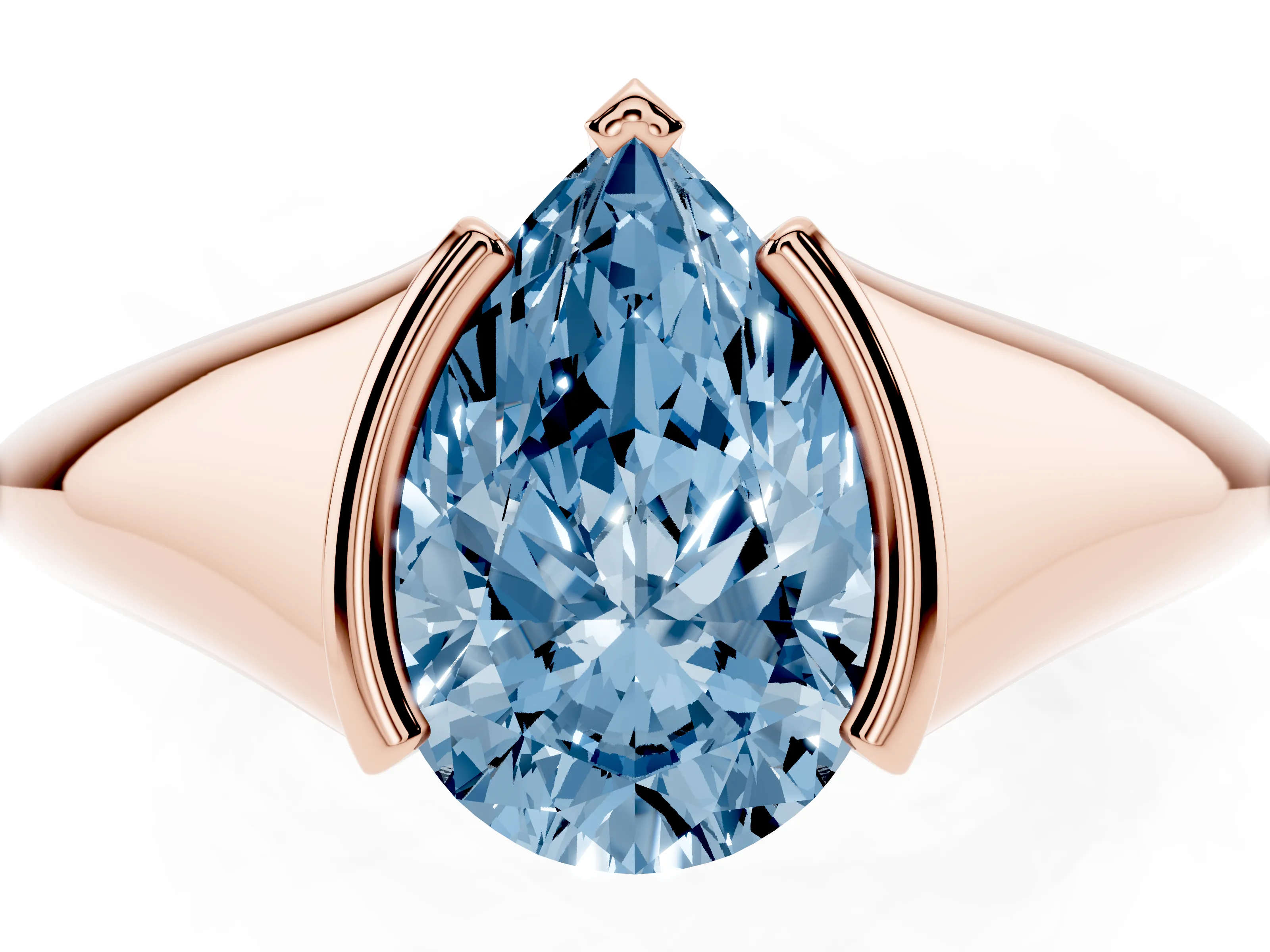 Fancy Blue Pear Cut Diamond Solitaire Tension Set Ring Set in Rose gold