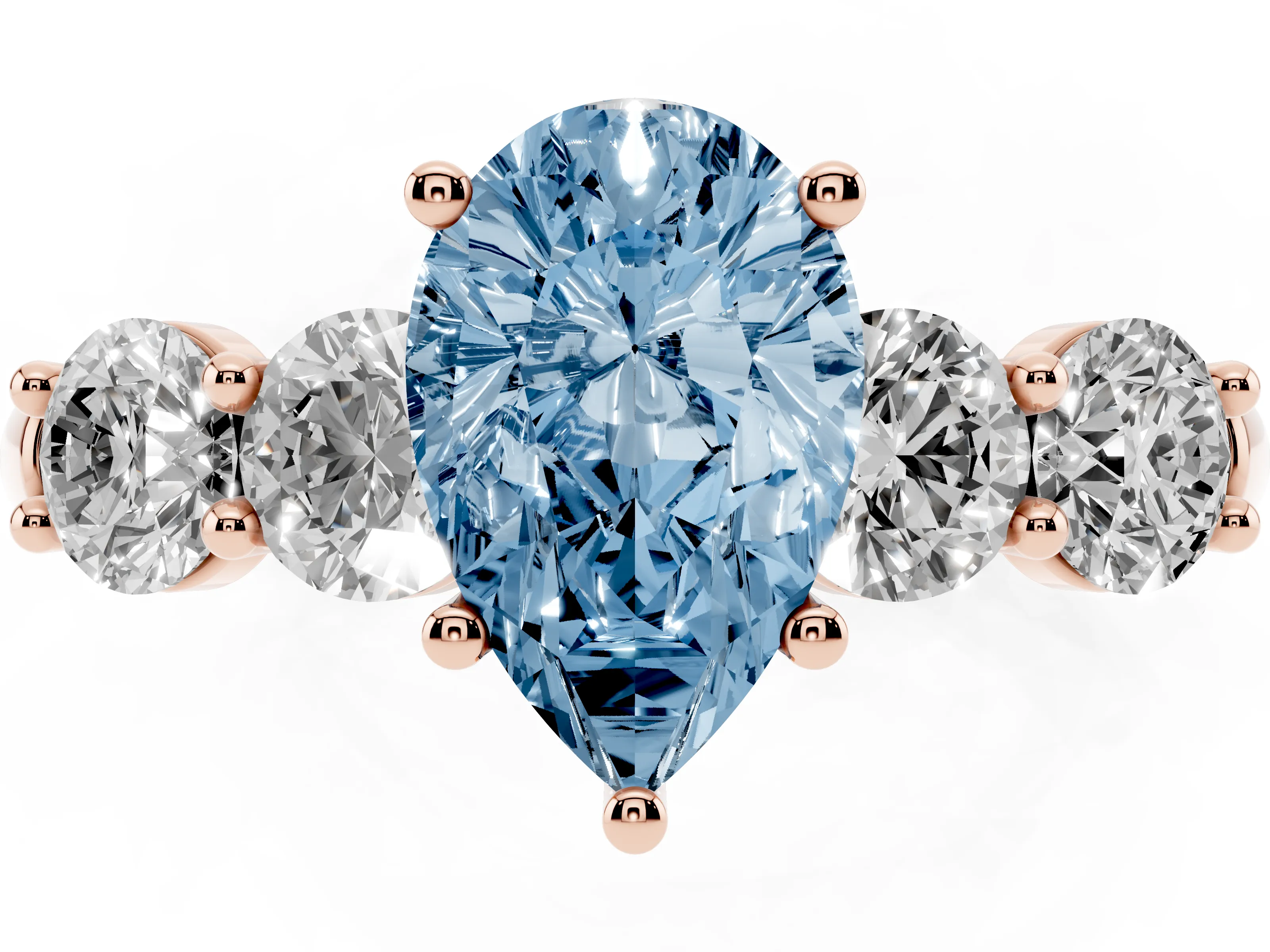 Fancy Blue Pear Cut Diamond Five-Stone Prong Set Ring Set in Rose gold with Classic Band