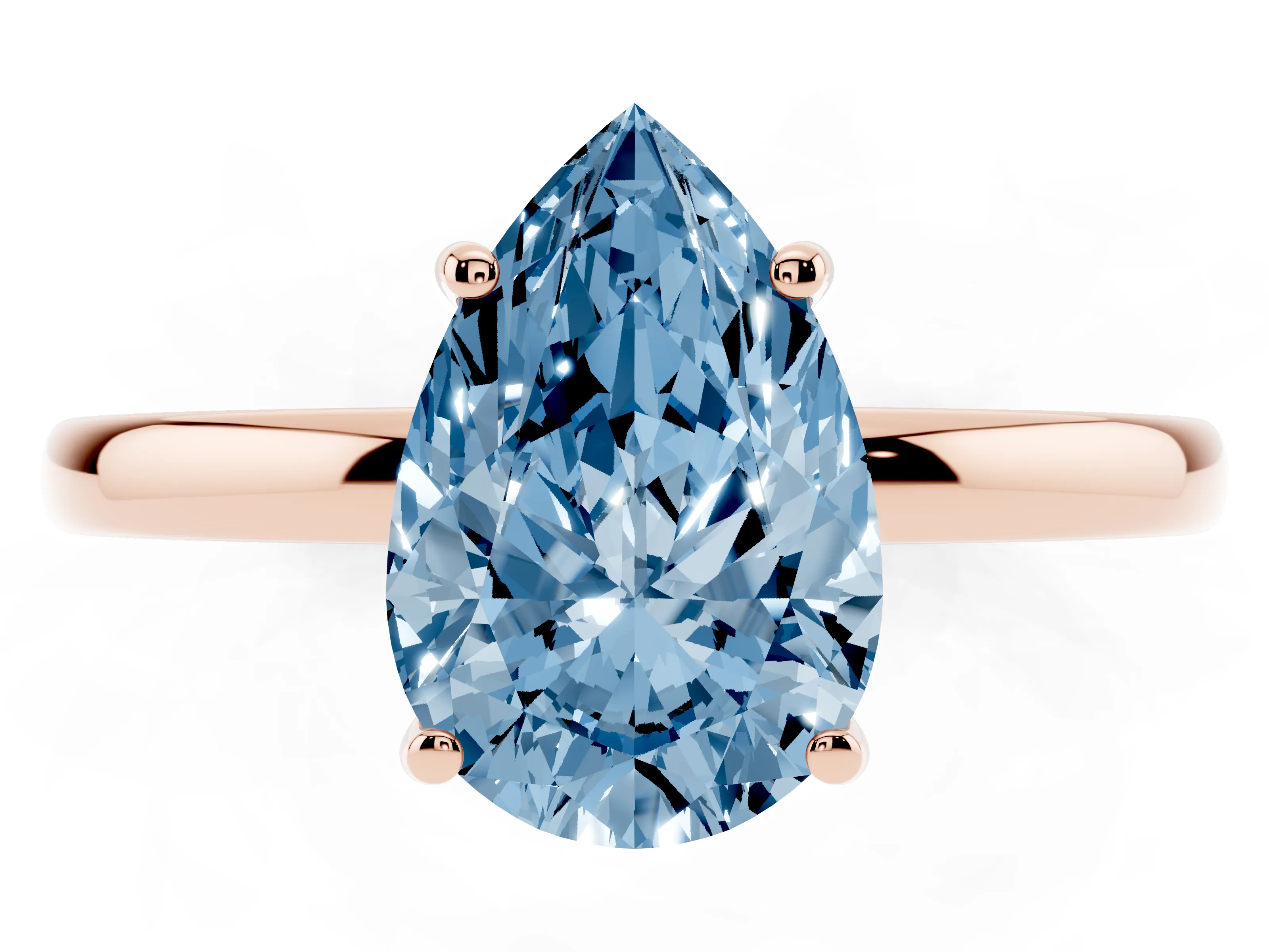Fancy Blue Pear Cut Diamond Solitaire Ring Set in Rose gold with Plain Band and Prong Setting