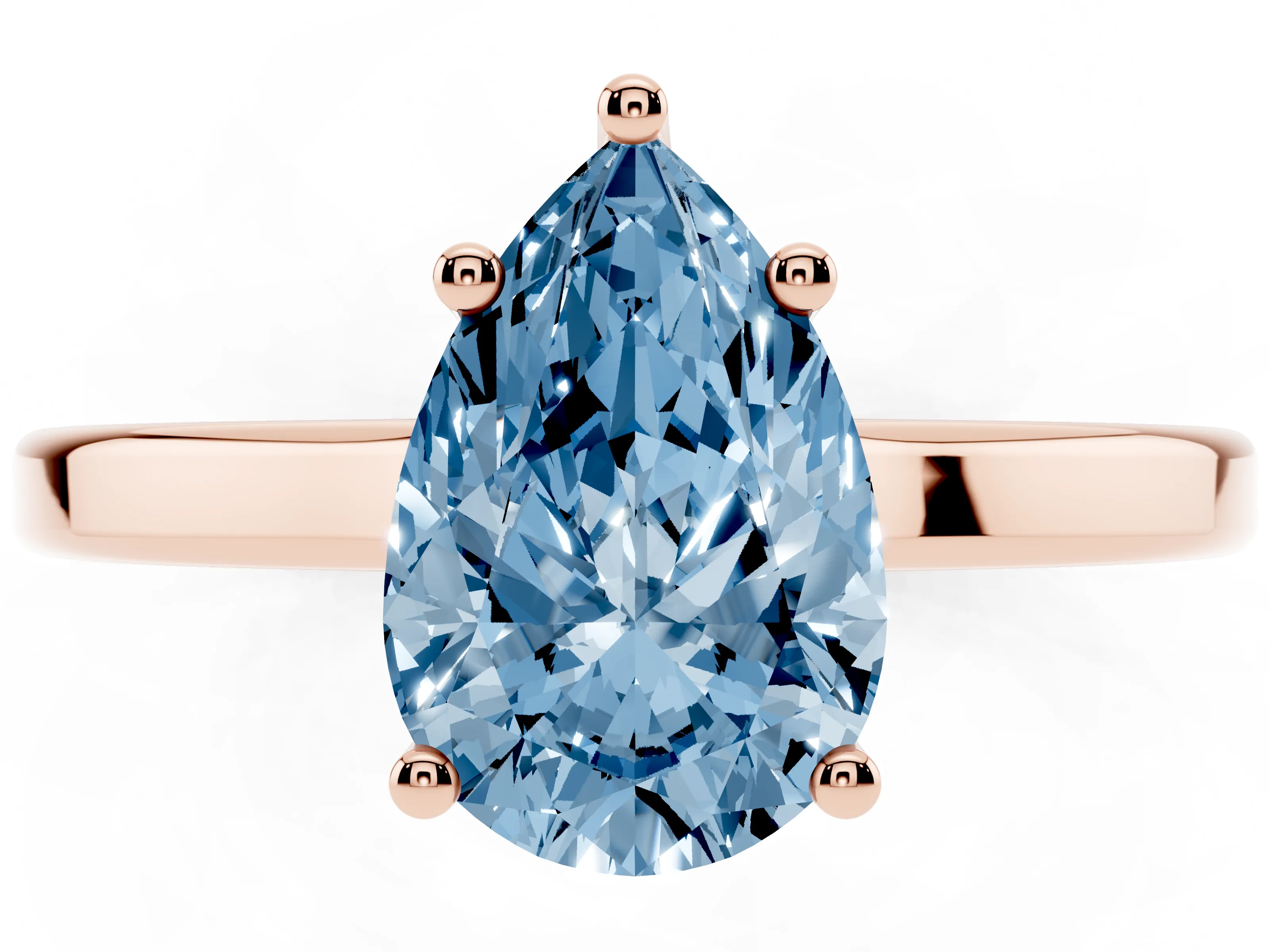 Fancy Blue Pear Cut Diamond Solitaire Engagement Ring Set in Rose gold with Prong Setting on a Plain Band