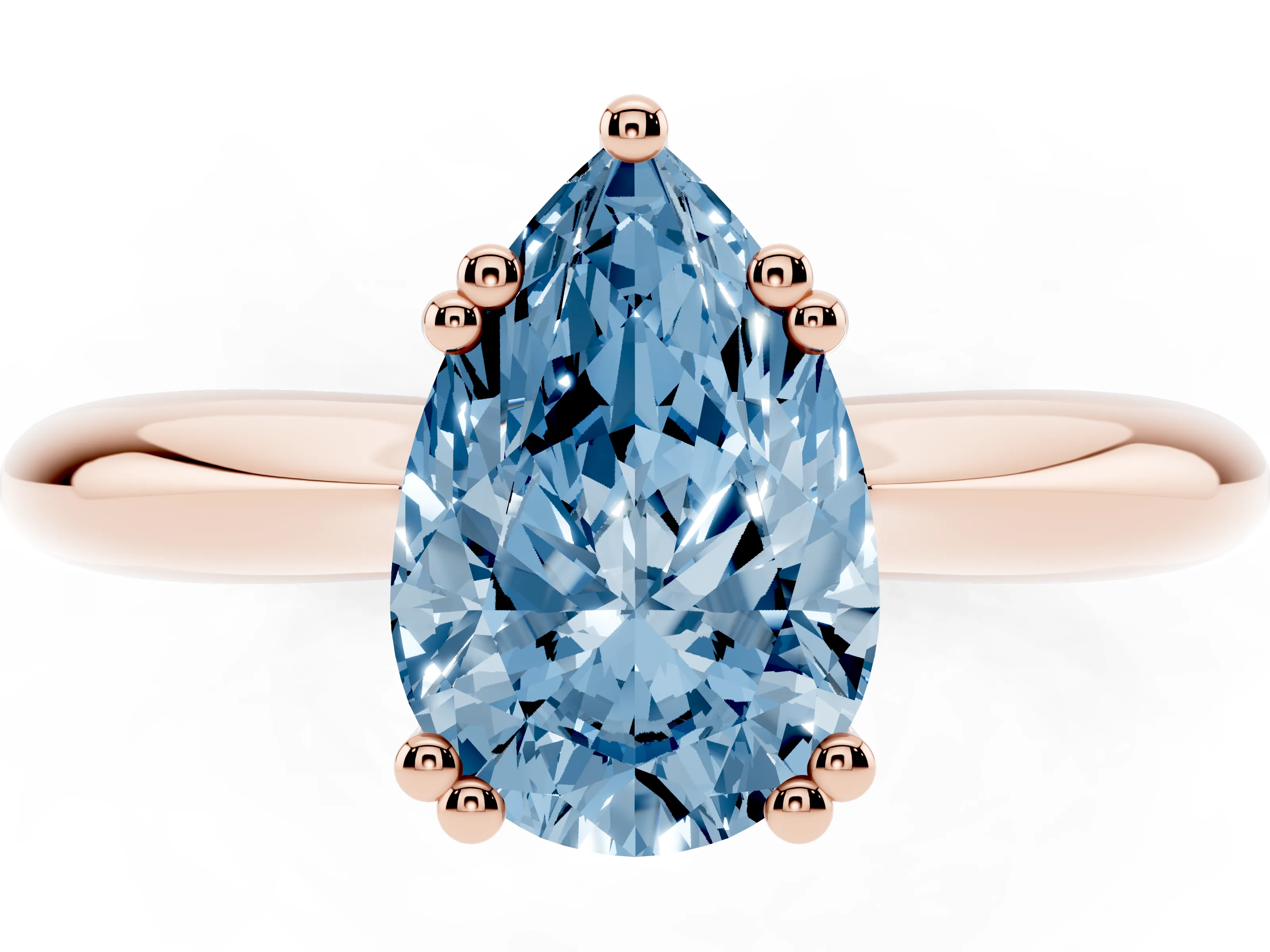 Fancy Blue Pear Cut Diamond Solitaire Engagement Ring Set in Rose gold with Tapered Band and Prong Setting