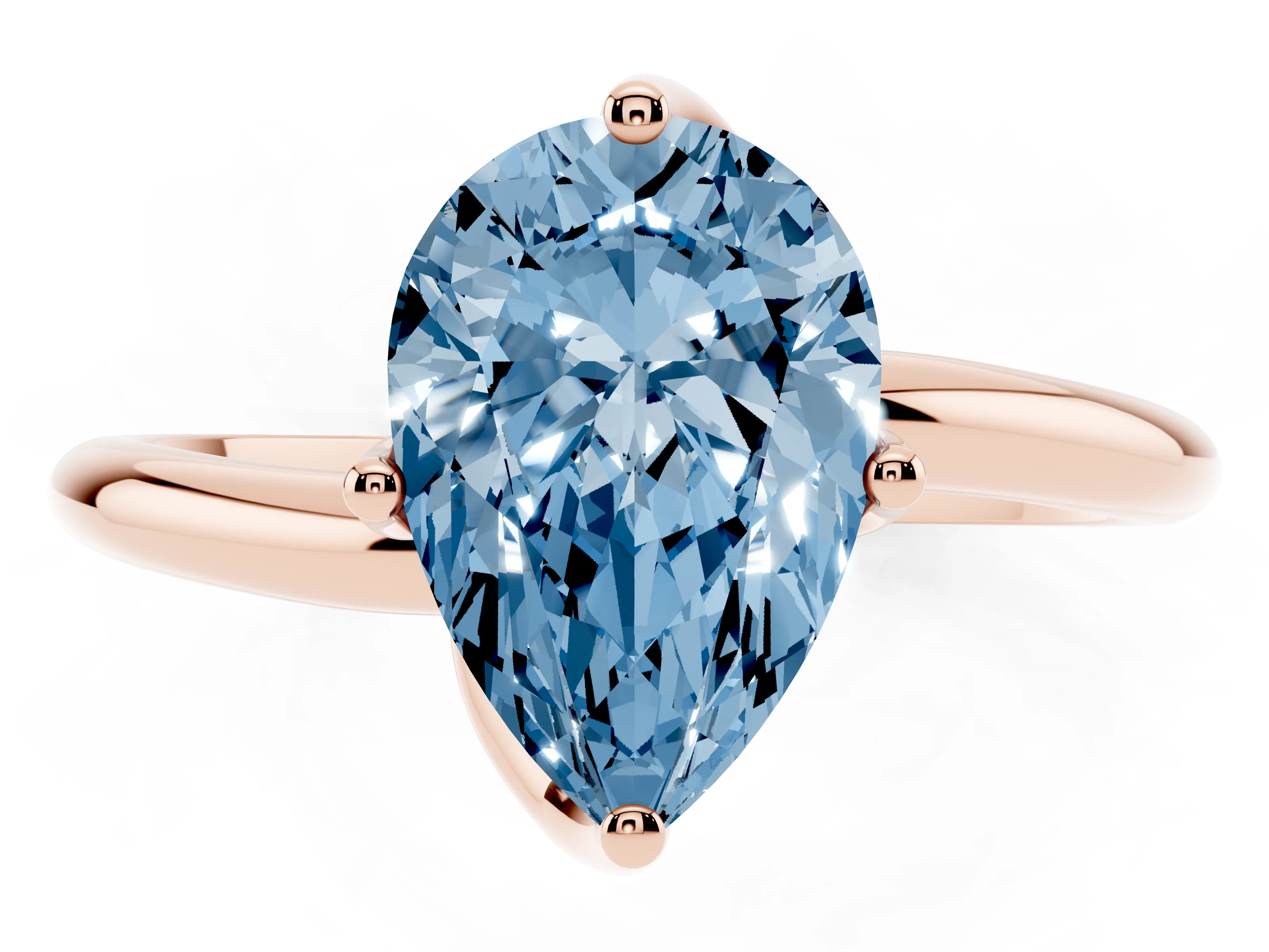 Fancy Blue Pear Cut Diamond Solitaire Engagement Ring Set in Rose gold with Classic Plain Band