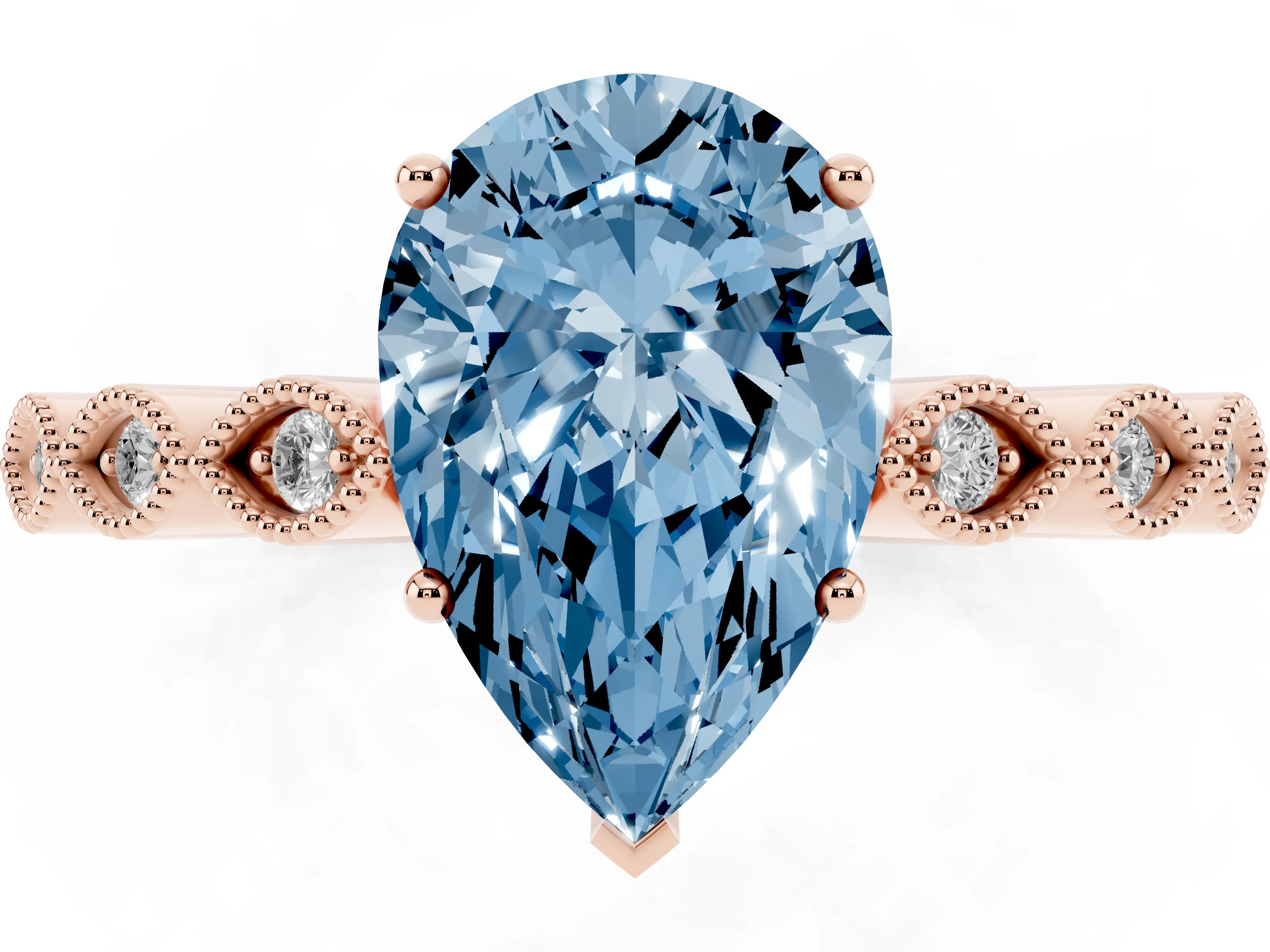 Fancy Blue Pear Cut Diamond Solitaire Ring Set in Rose gold with Infinity Twist Pavé Band