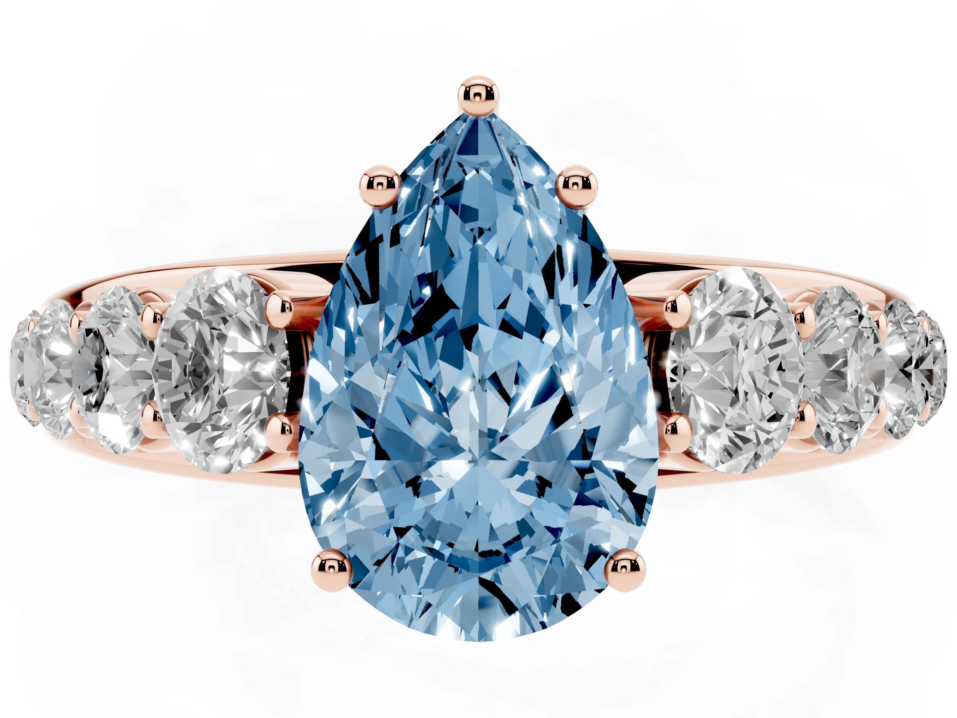 Fancy Blue Pear Cut Diamond Solitaire Ring Set in Rose gold with Pavé-Set Band and Prong Setting