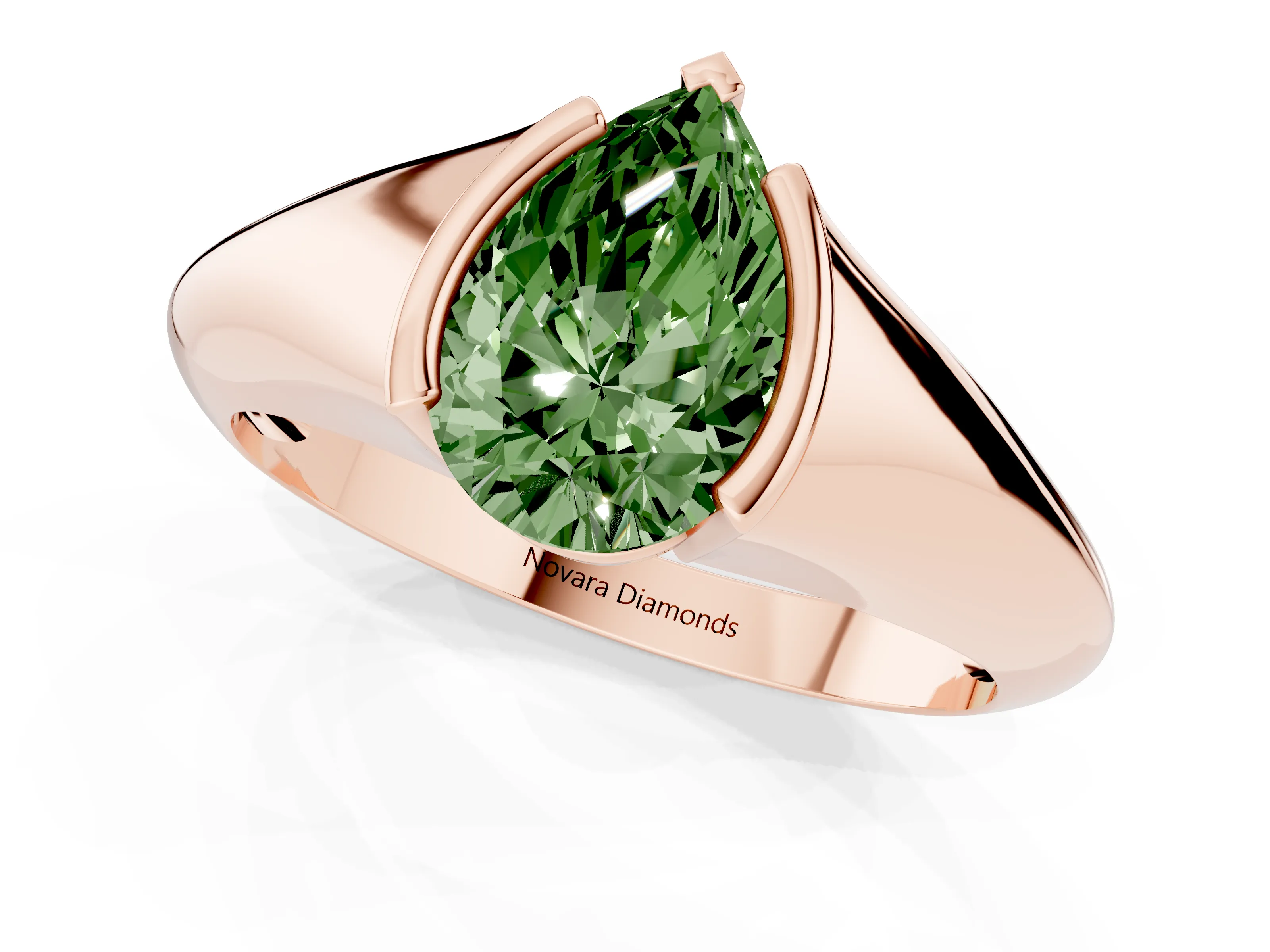 Fancy Green Pear Cut Diamond Solitaire Tension Set Ring Set in Rose gold