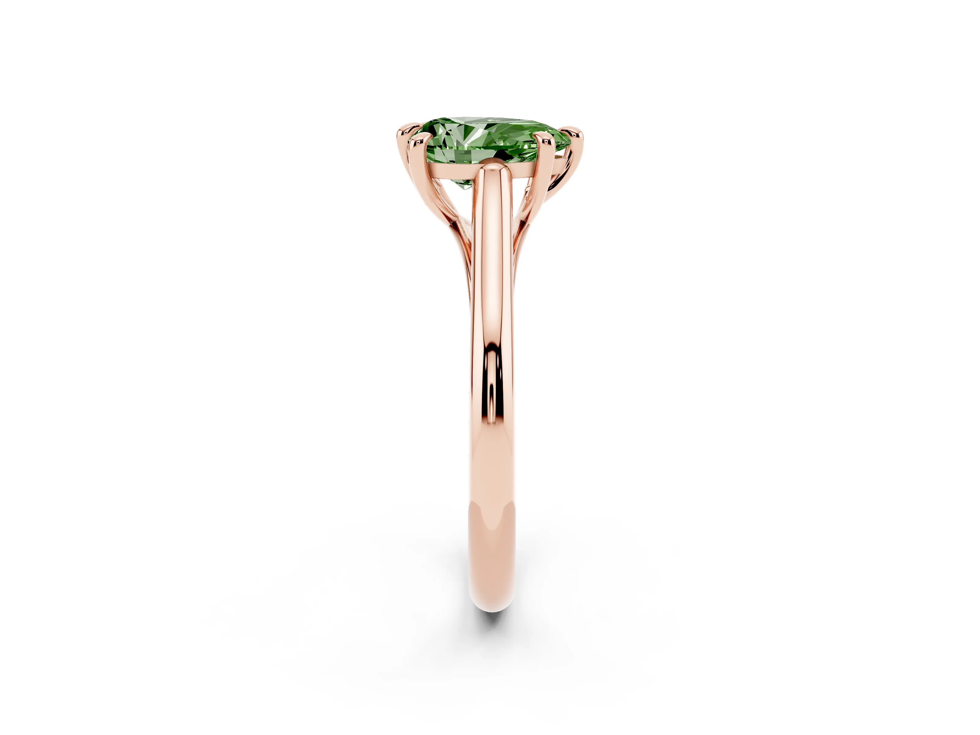 Fancy Green Pear Cut Diamond Solitaire Engagement Ring Set in Rose gold with Prong Setting and Plain Classic Band