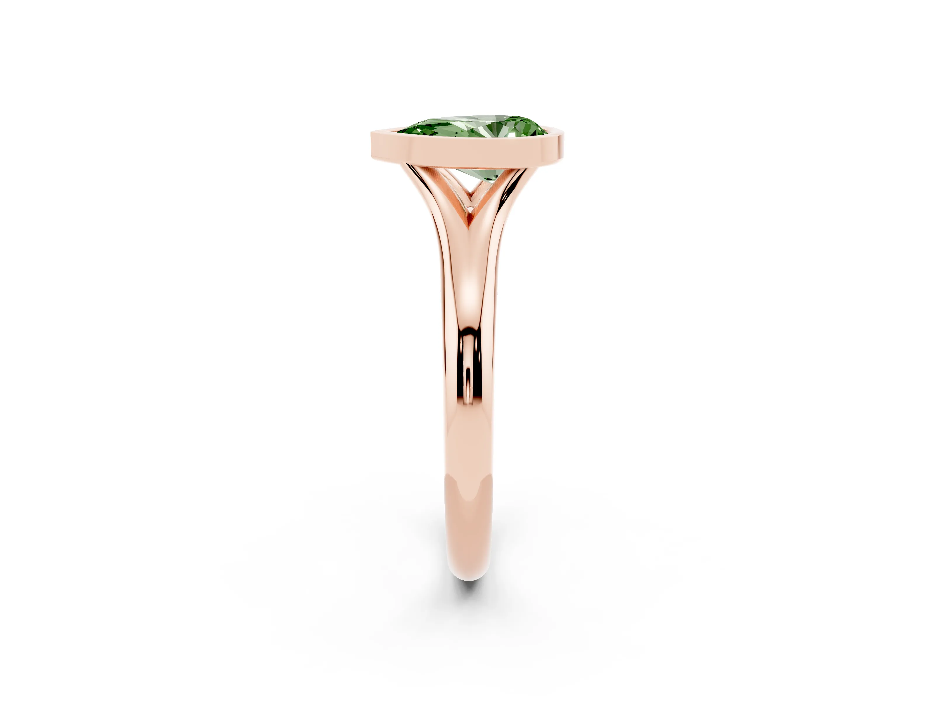 Fancy Green Bezel Set Pear Cut Diamond Solitaire Ring Set in Rose gold with Smooth Band