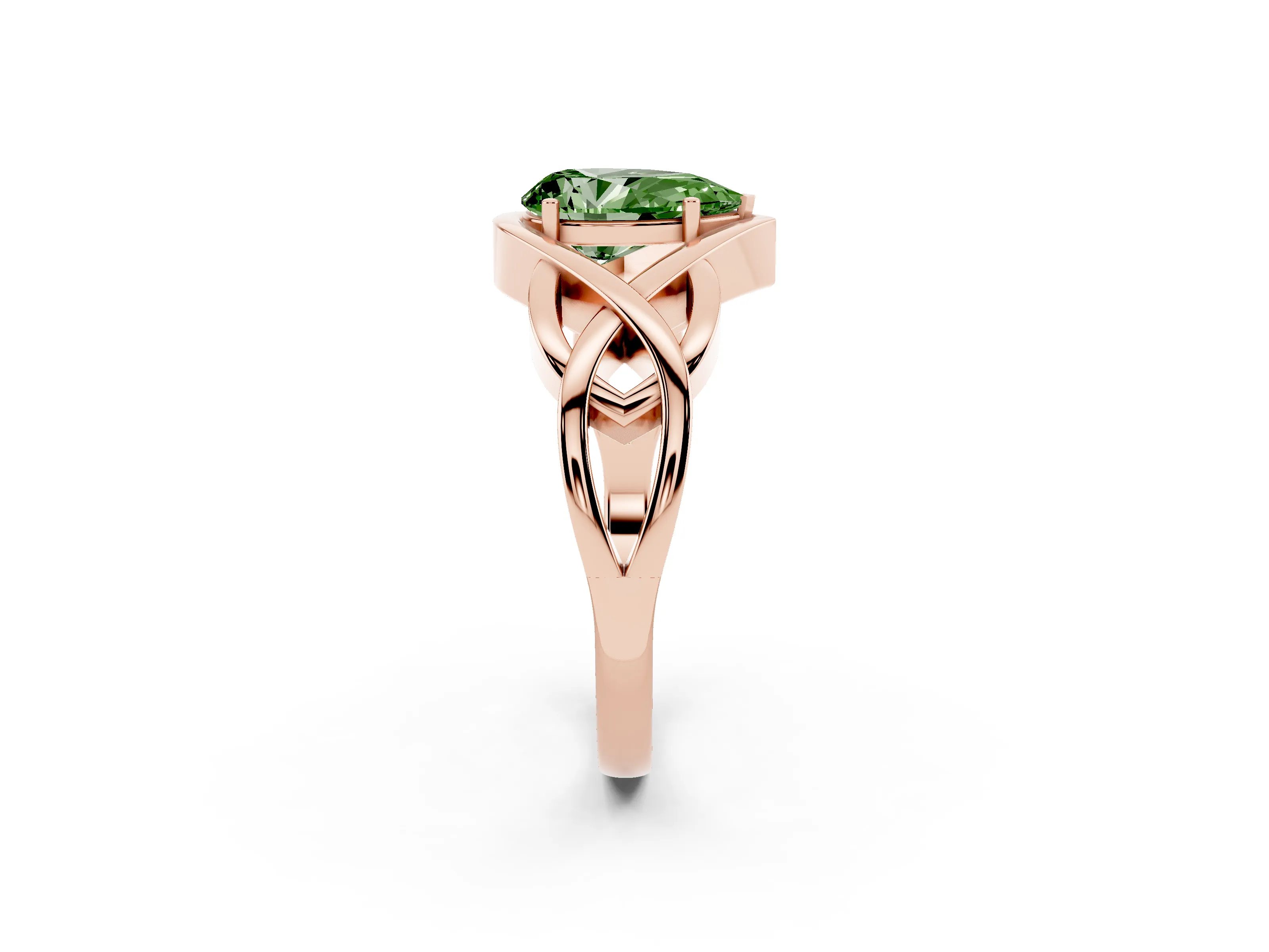 Fancy Green Pear Cut Diamond Solitaire Ring Set in Rose gold with Intertwined Band