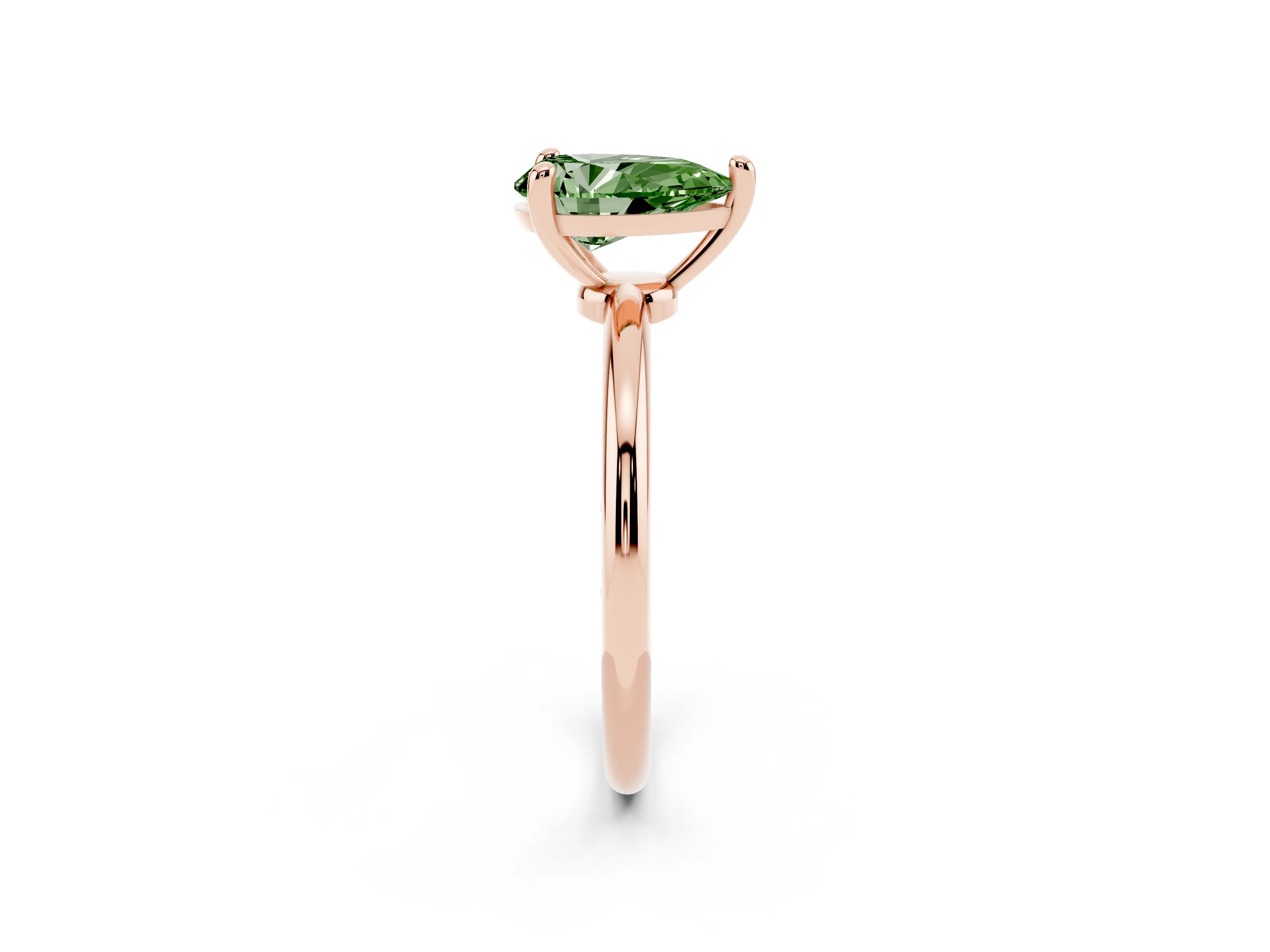 Fancy Green Pear Cut Diamond Solitaire Ring Set in Rose gold with Secure Prong Setting on a Classic Band