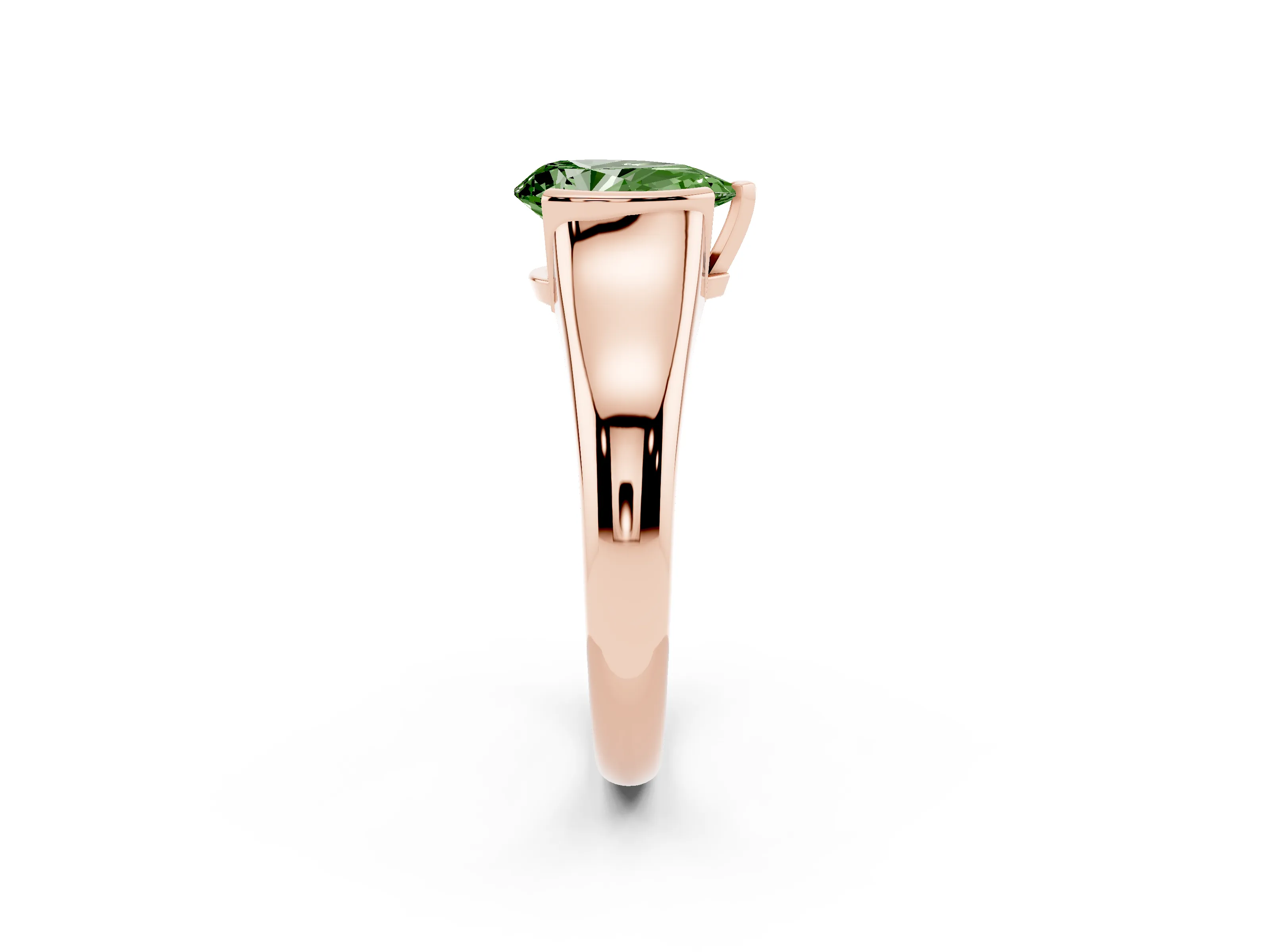 Fancy Green Pear Cut Diamond Solitaire Tension Set Ring Set in Rose gold with Split Shank Band
