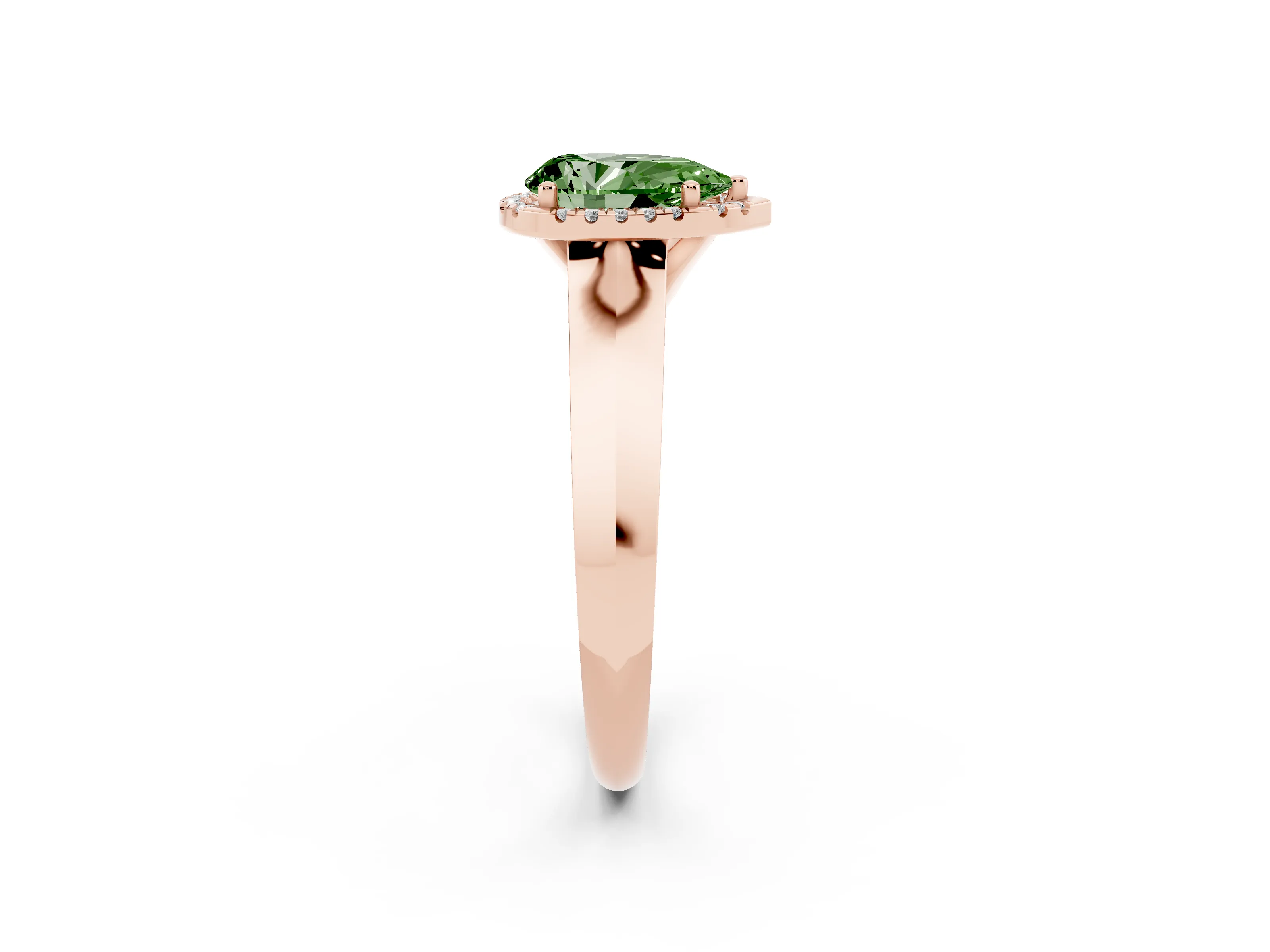 Fancy Green Pear Cut Diamond Halo Ring Set in Rose gold with Cathedral Band and Prong Setting