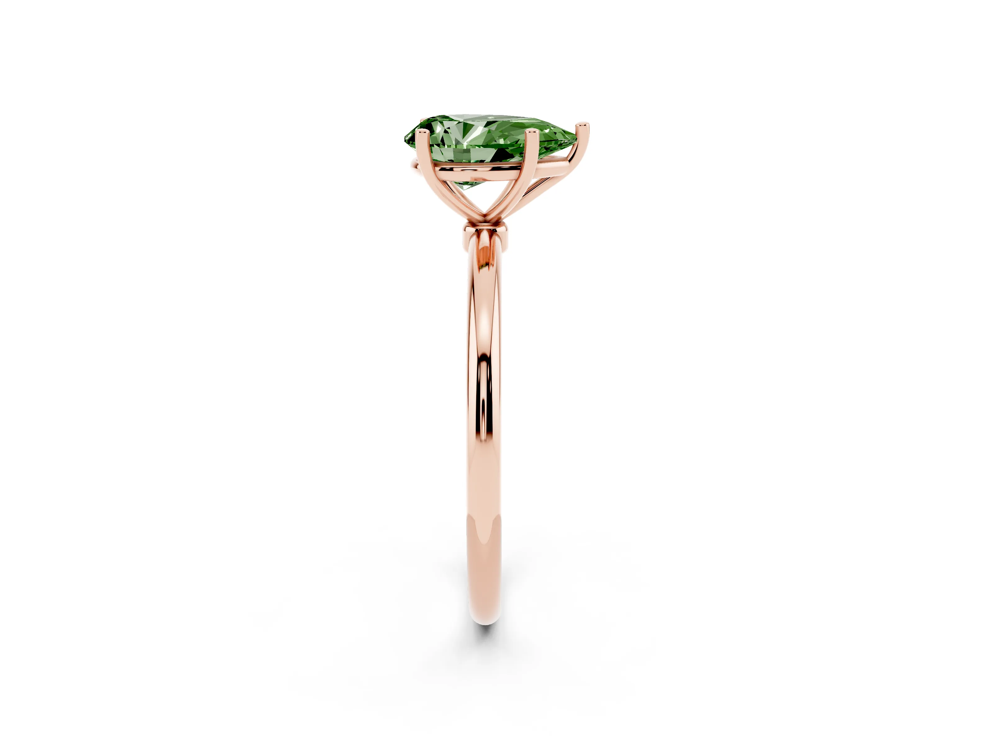Fancy Green Pear Cut Diamond Solitaire Engagement Ring Set in Rose gold with Thin Band and Prong Setting