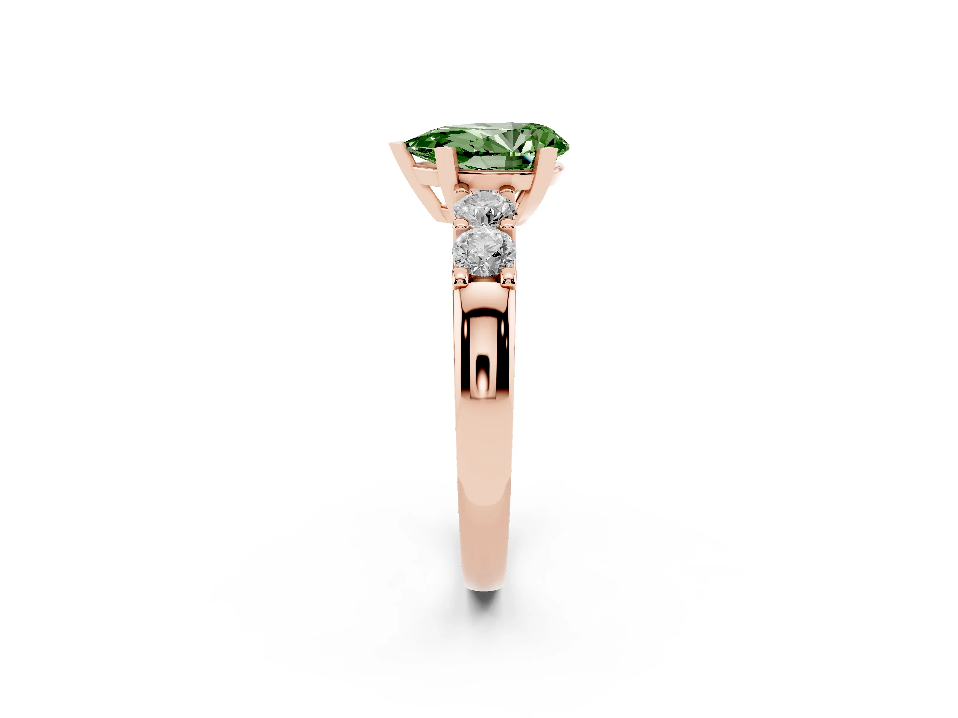 Fancy Green Pear Cut Diamond Five-Stone Prong Set Engagement Ring Set in Rose gold with Channel Band