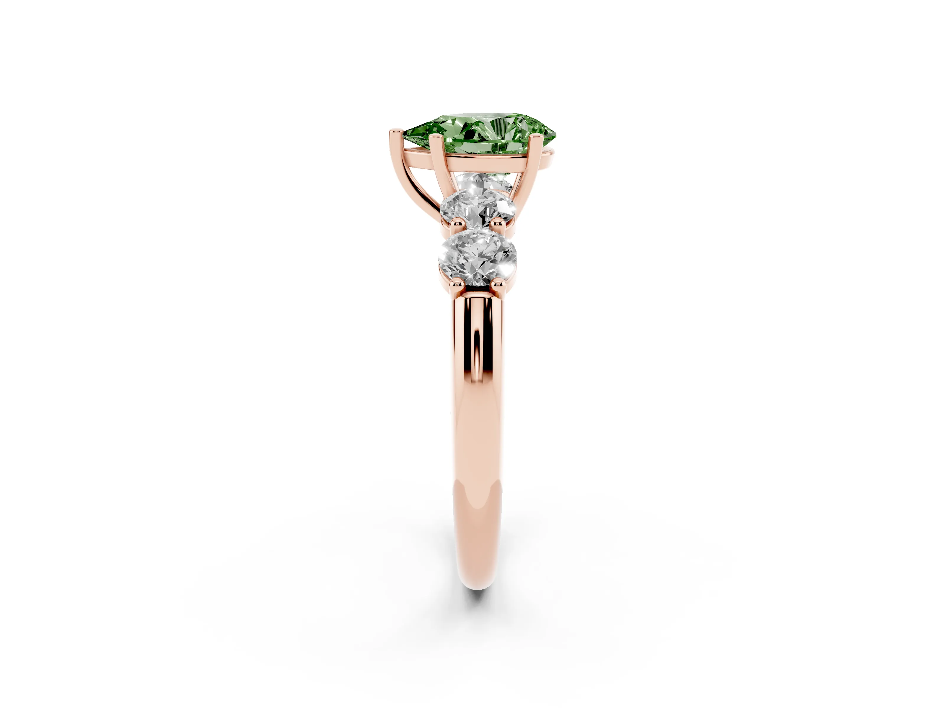 Fancy Green Pear Cut Diamond Five-Stone Prong Set Ring Set in Rose gold with Classic Band