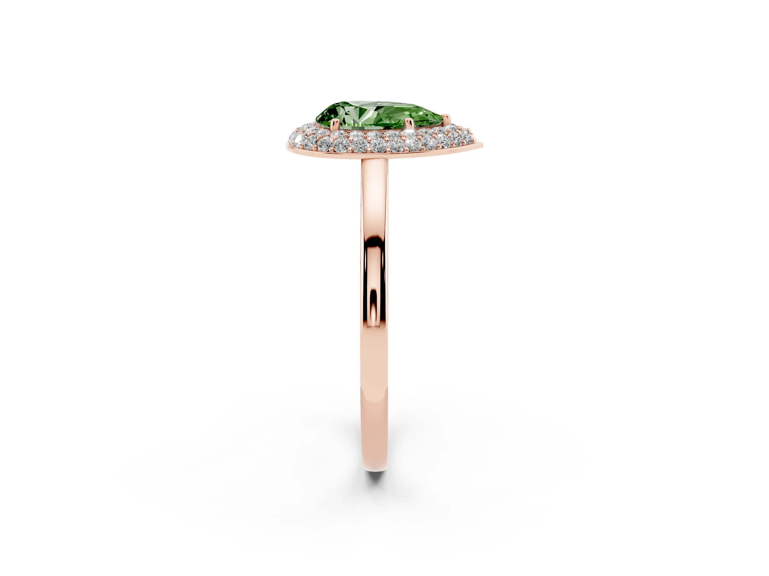 Fancy Green Pear Cut Diamond Halo Engagement Ring Set in Rose gold with Solitaire Band and Prong Setting