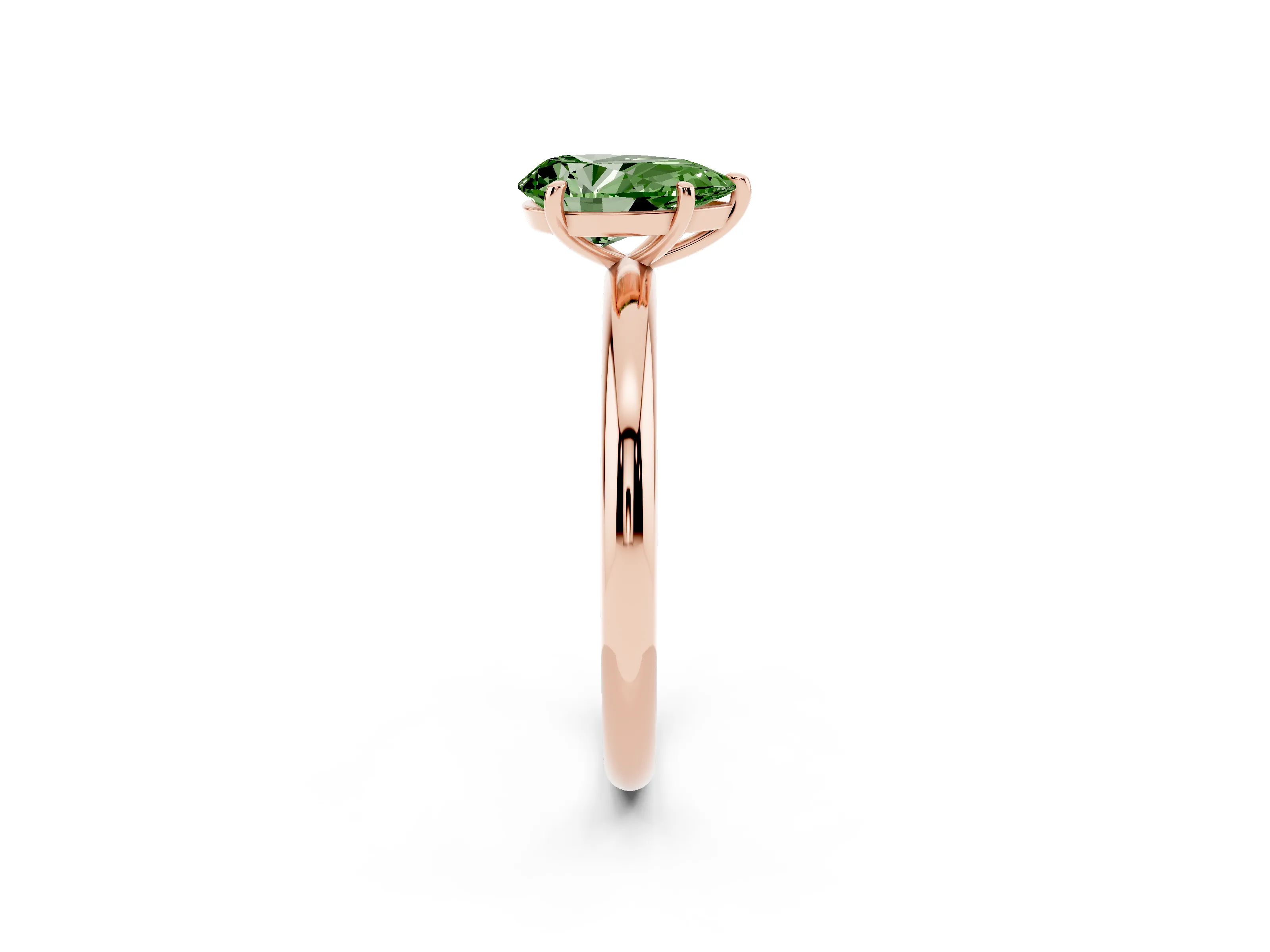 Fancy Green Pear Cut Diamond Solitaire Ring Set in Rose gold with Prong Setting on a Polished Plain Band