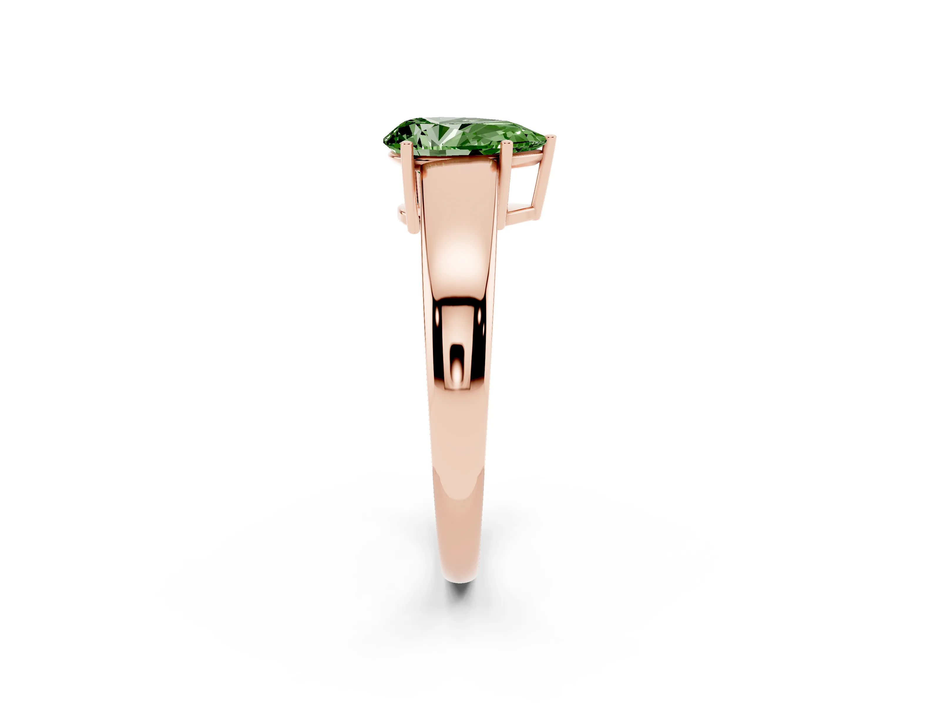 Fancy Green Pear Cut Diamond Solitaire Ring Set in Rose gold with Tapered Band and Prong Setting