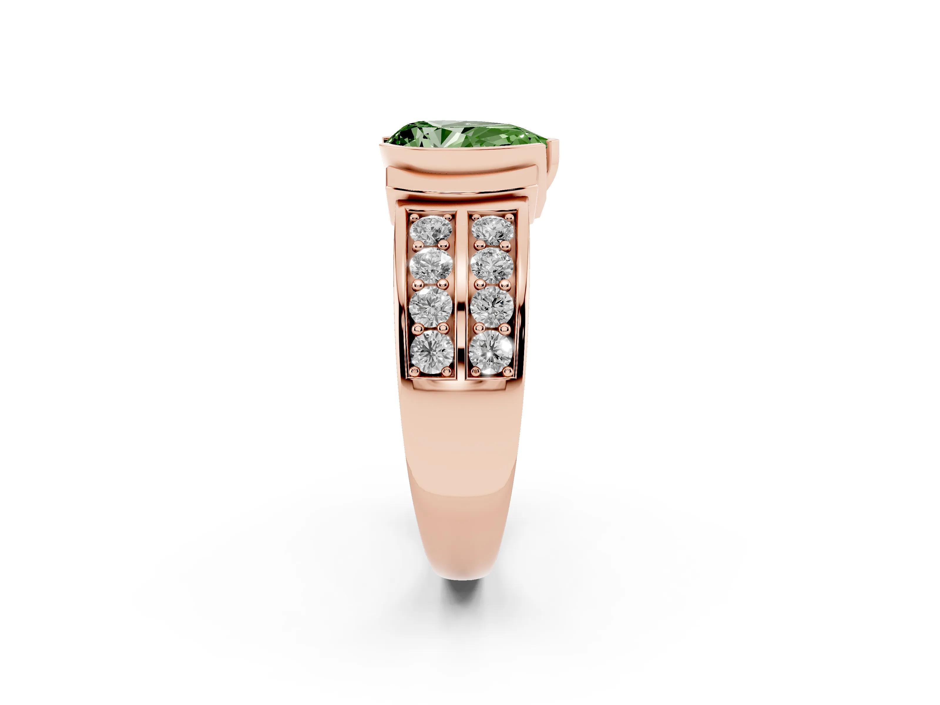Fancy Green Pear Cut Diamond Wide Channel Set Band Ring Set in Rose gold with Bezel Setting