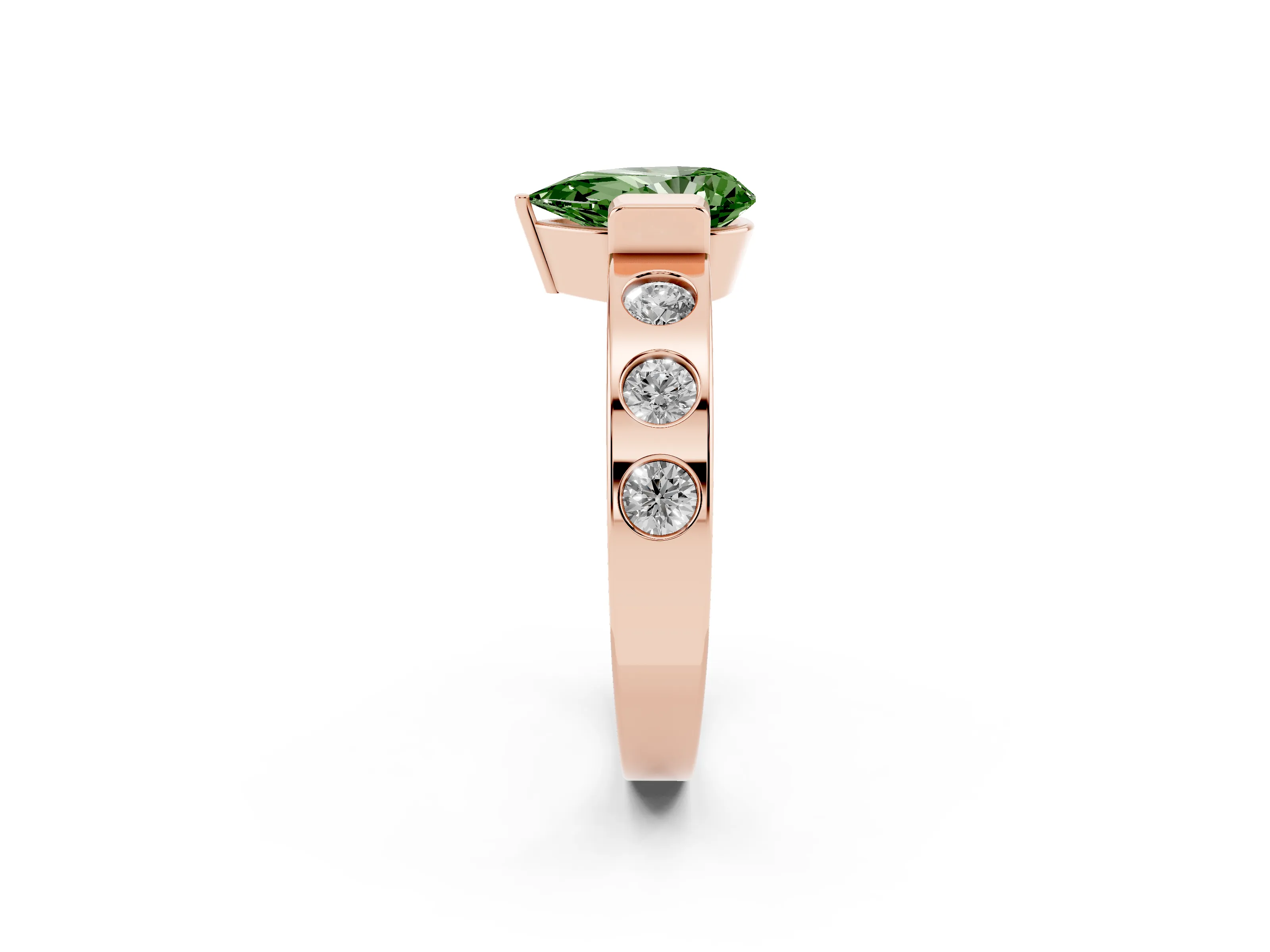 Fancy Green Pear Cut Diamond Channel-Set Band Ring Set in Rose gold with Bezel Prong Setting