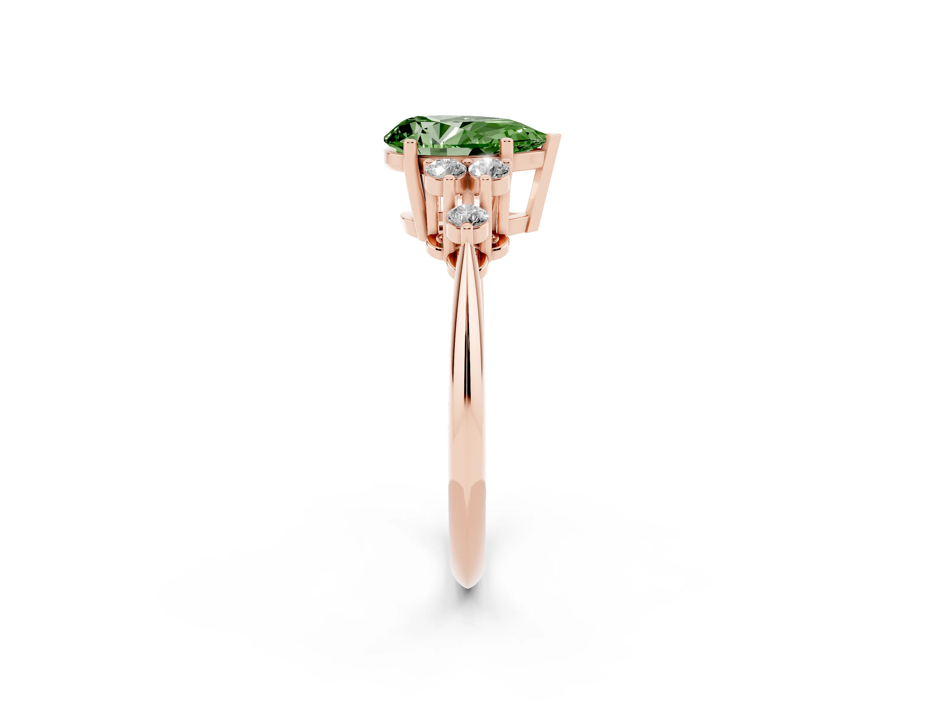 Fancy Green Pear Cut Diamond Cluster Ring Set in Rose gold with Plain Band and Prong Setting