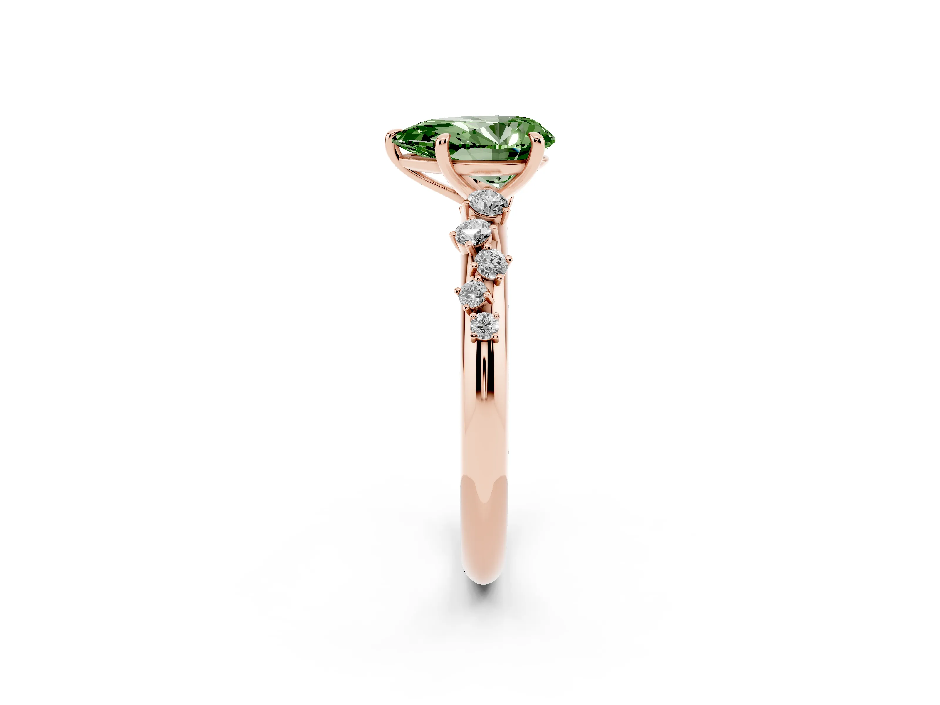 Fancy Green Pear Cut Diamond Cluster Solitaire Ring Set in Rose gold with Prong Setting